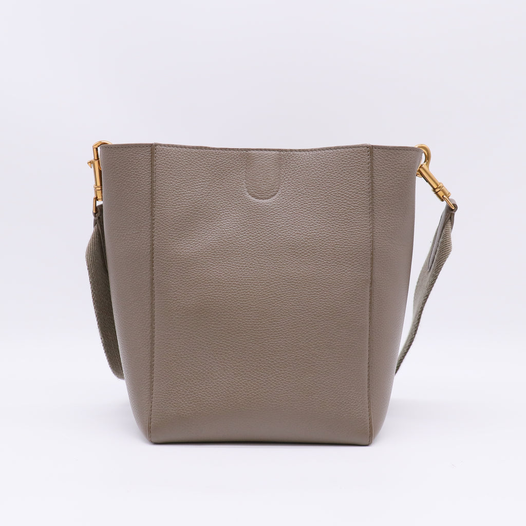 Soft Grained Calfskin Small Sangle Bucket Bag Taupe B23097