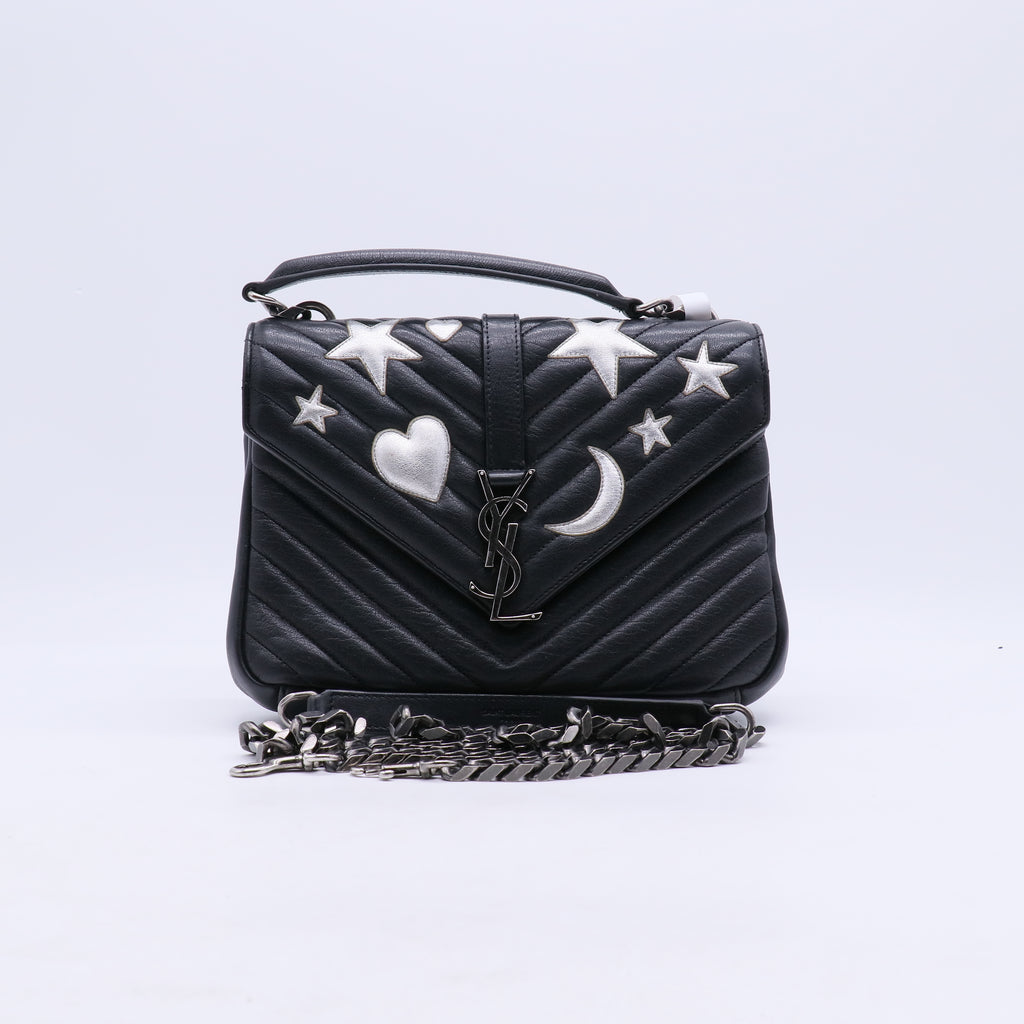 Saint Laurent Sheepskin Matelasse Chevron Patchwork Monogram Medium College Bag B21497