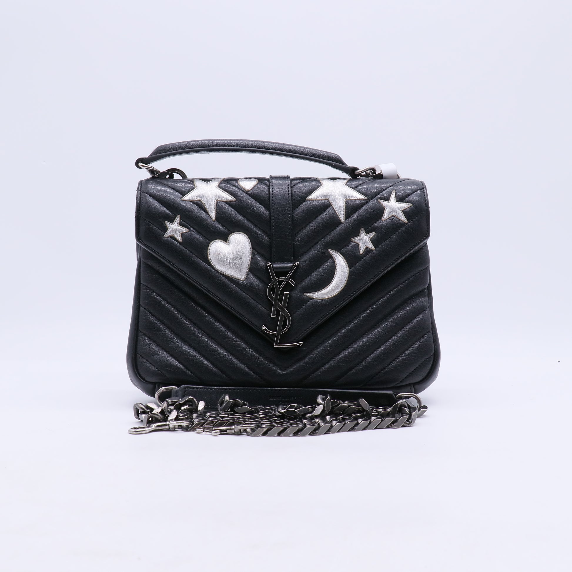 Saint Laurent Sheepskin Matelasse Chevron Patchwork Monogram Medium College Bag B21497