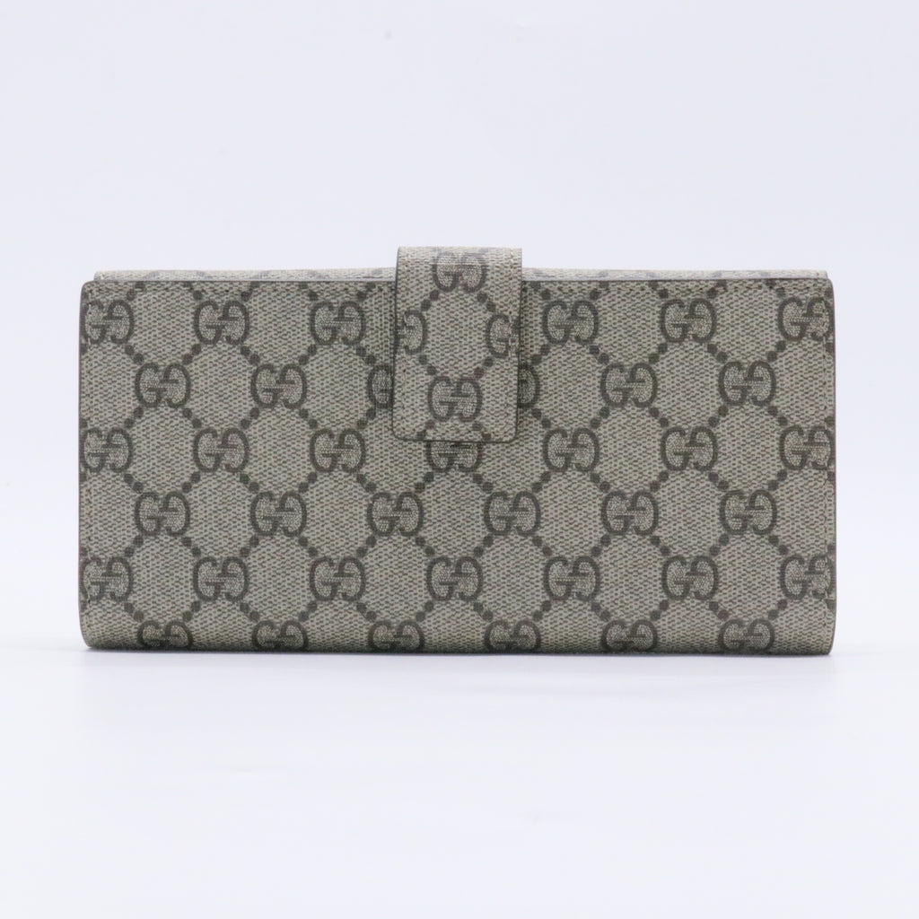 GG Supreme Monogram Continental Heart Wallet Beige Fluorescent Green