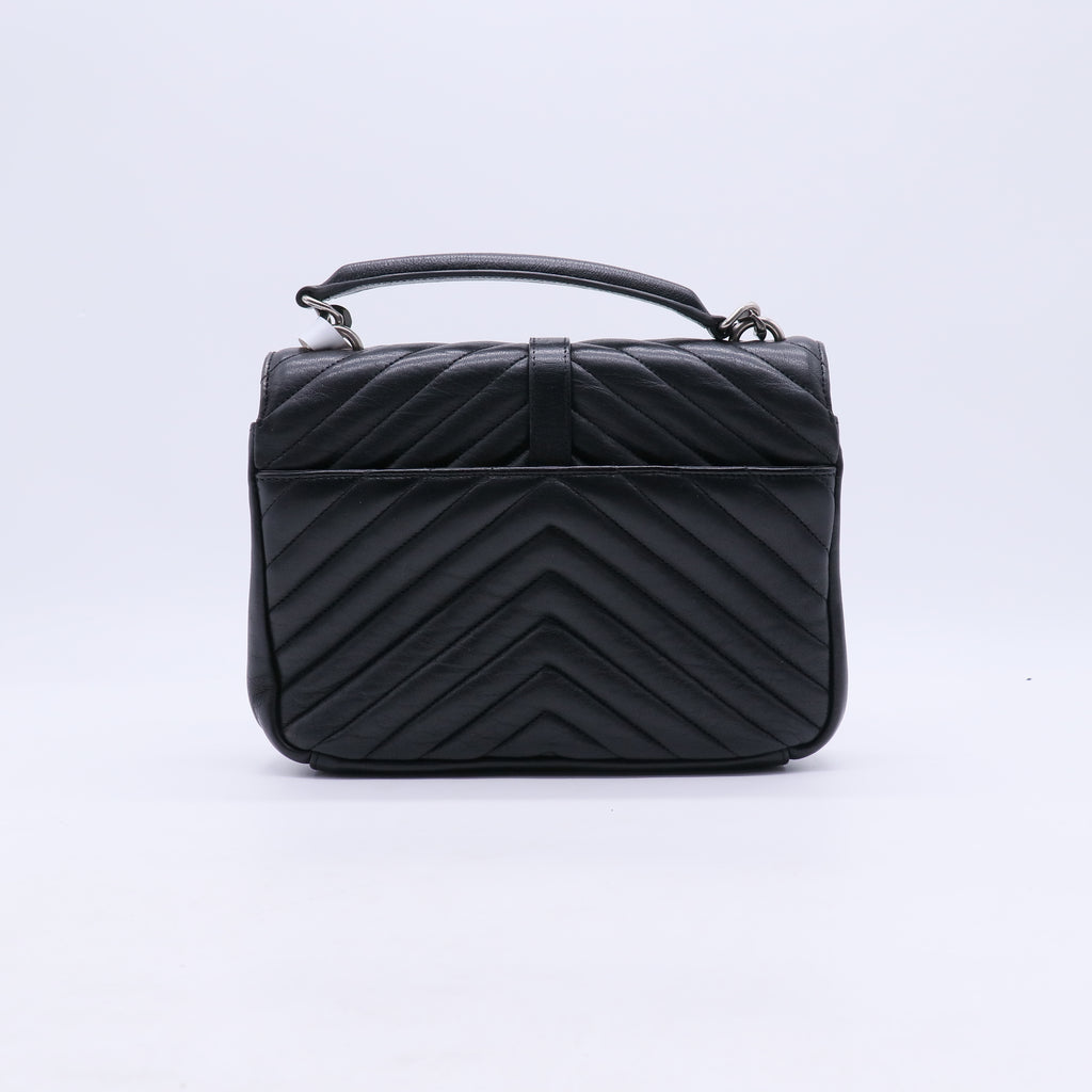 Saint Laurent Sheepskin Matelasse Chevron Patchwork Monogram Medium College Bag B21497