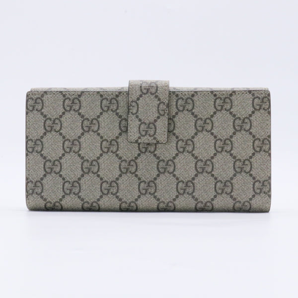 GG Supreme Monogram Continental Heart Wallet Beige Fluorescent Green