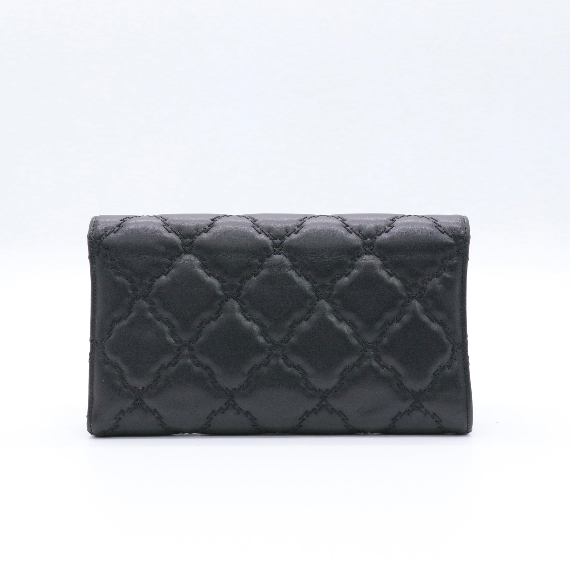 Calfskin Double Stitch Hamptons Wallet Black twins