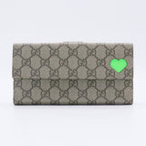 GG Supreme Monogram Continental Heart Wallet Beige Fluorescent Green