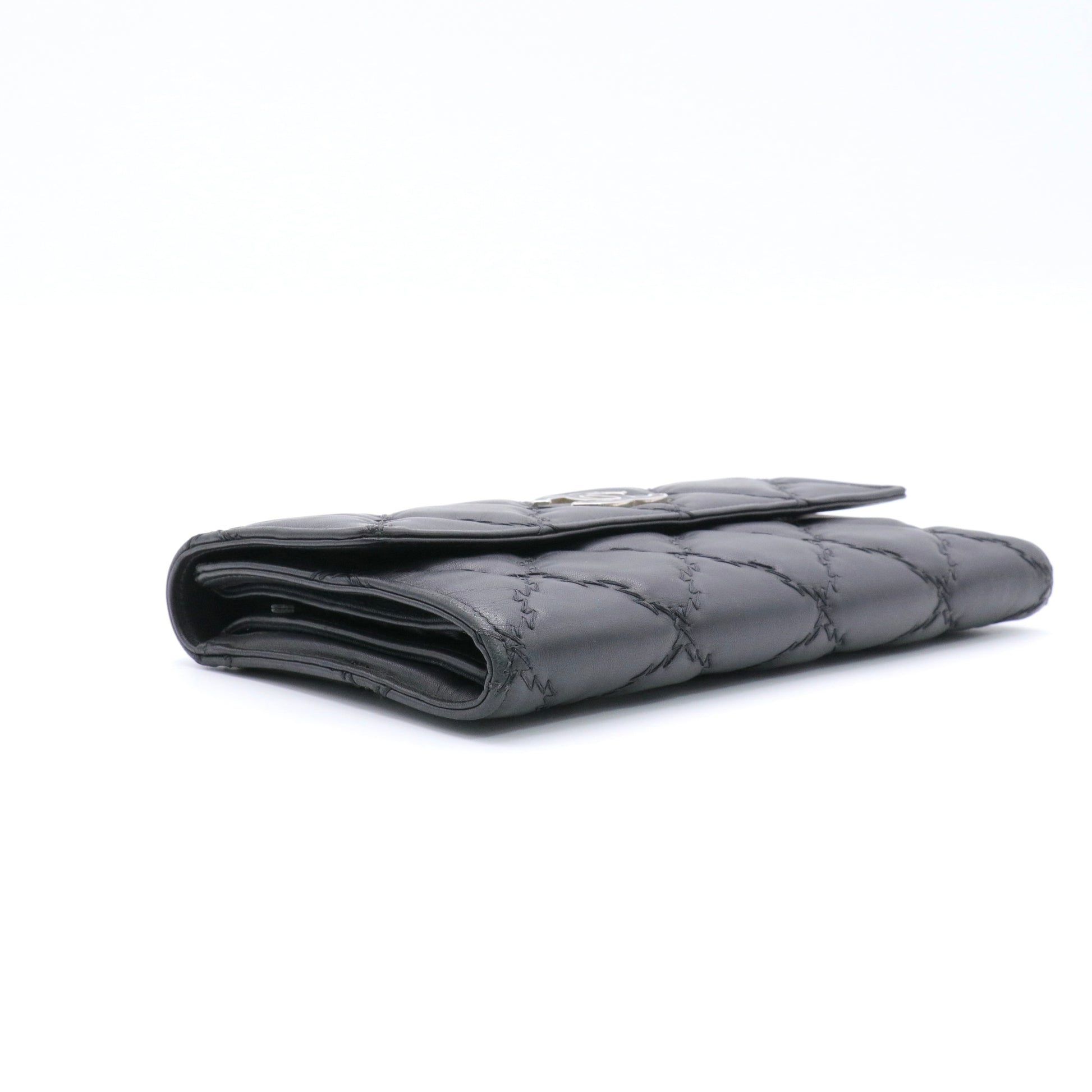 Calfskin Double Stitch Hamptons Wallet Black twins