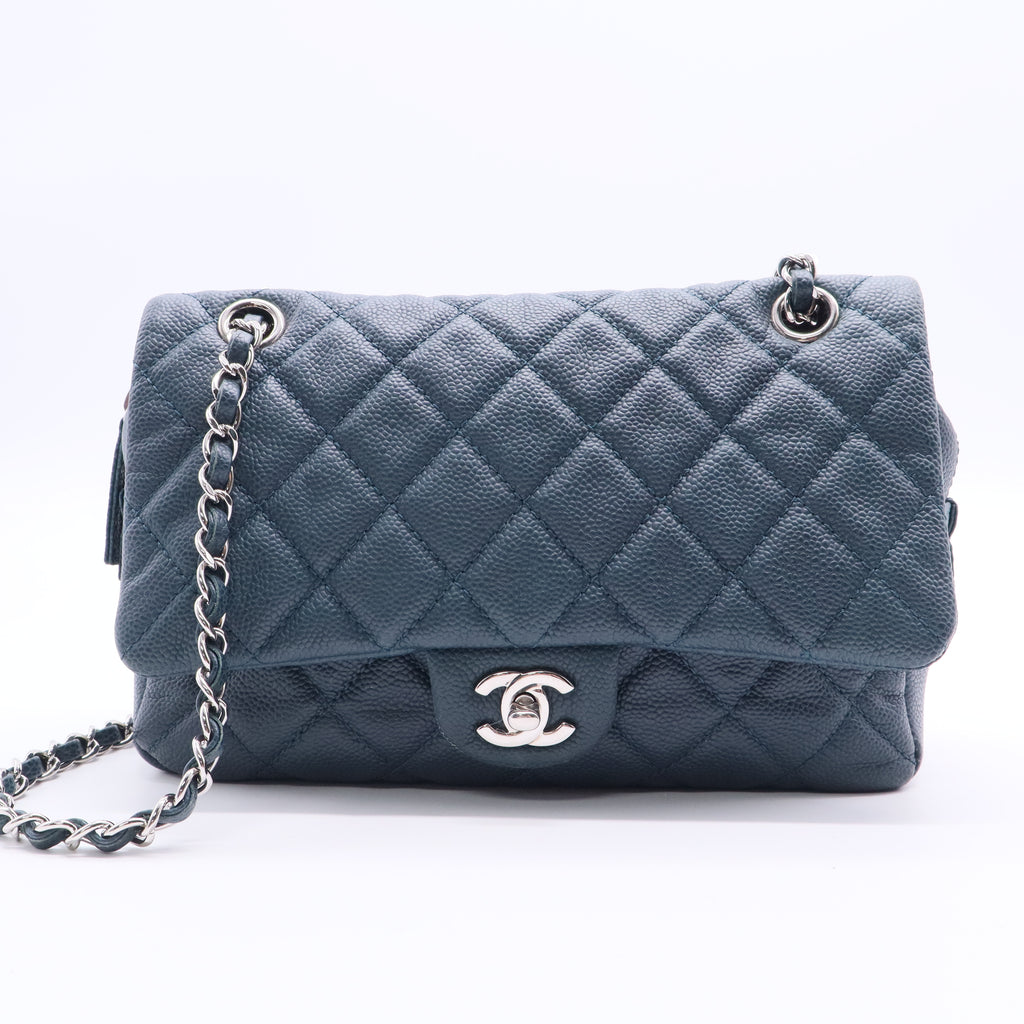 Chanel Blue Quilted Caviar Leather Classic Medium Double Flap Bag LDJ2655 twins