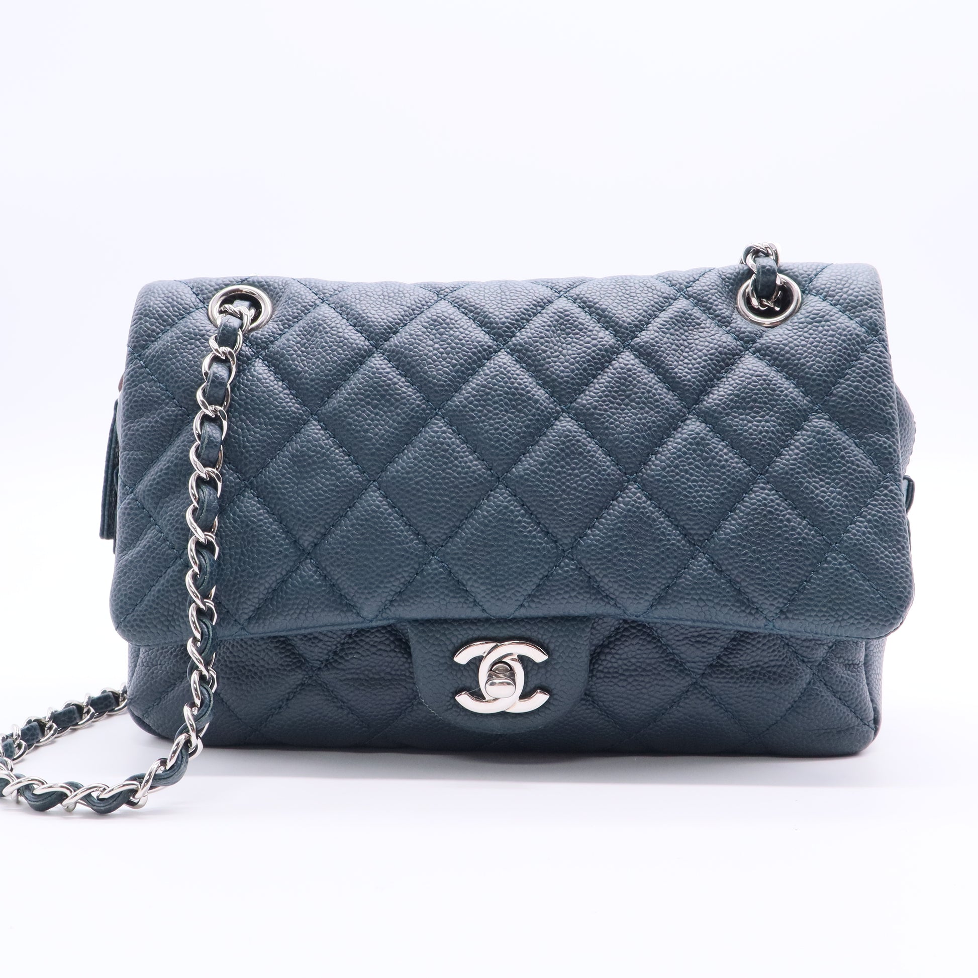 Chanel Blue Quilted Caviar Leather Classic Medium Double Flap Bag LDJ2655 twins