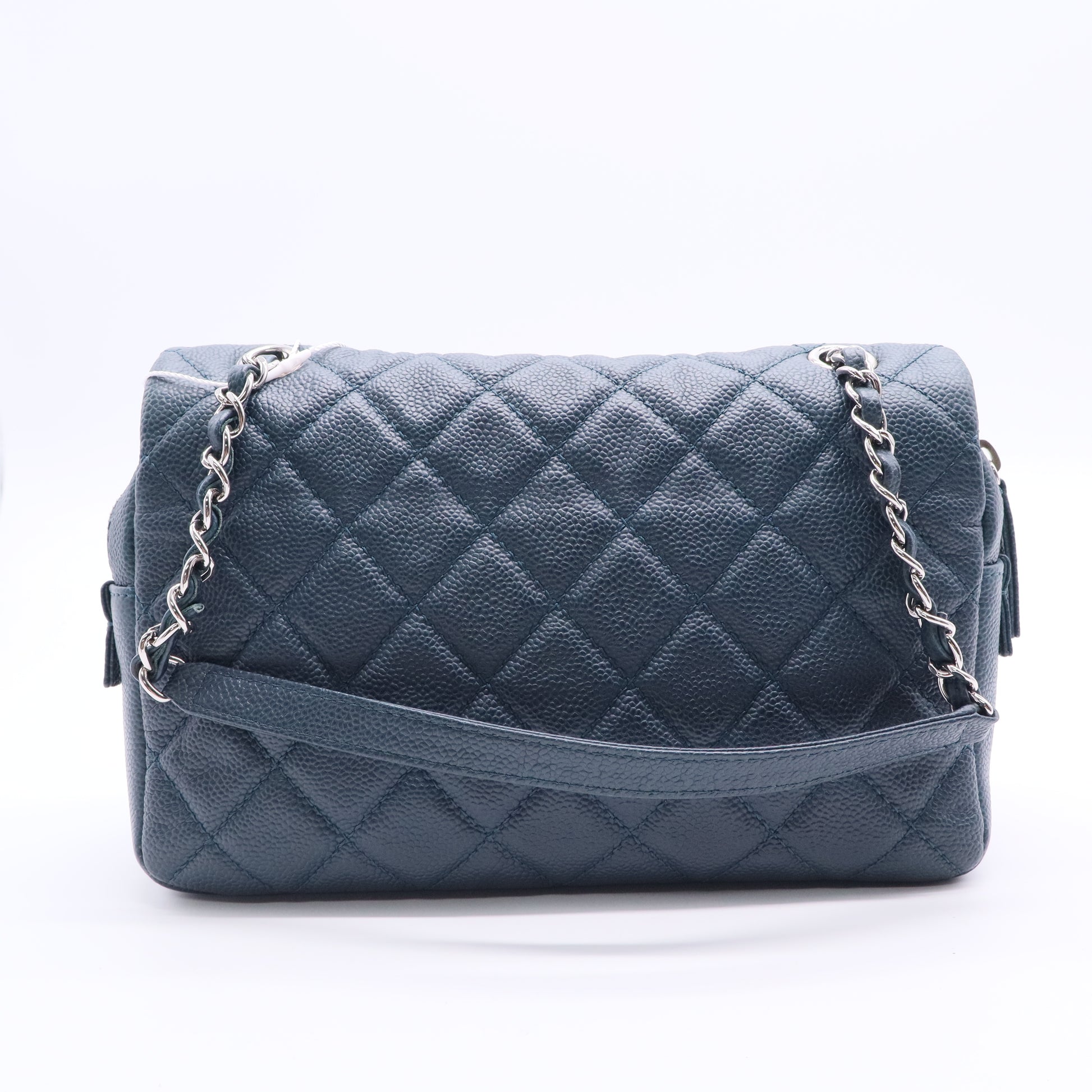 Chanel Blue Quilted Caviar Leather Classic Medium Double Flap Bag LDJ2655 twins