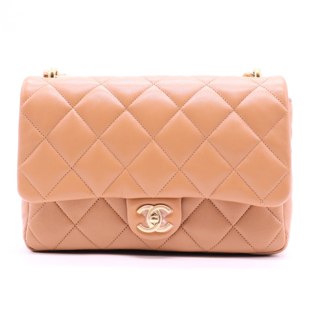 Quilted Lambskin Funky Town Flap Shoulder Bag Camel