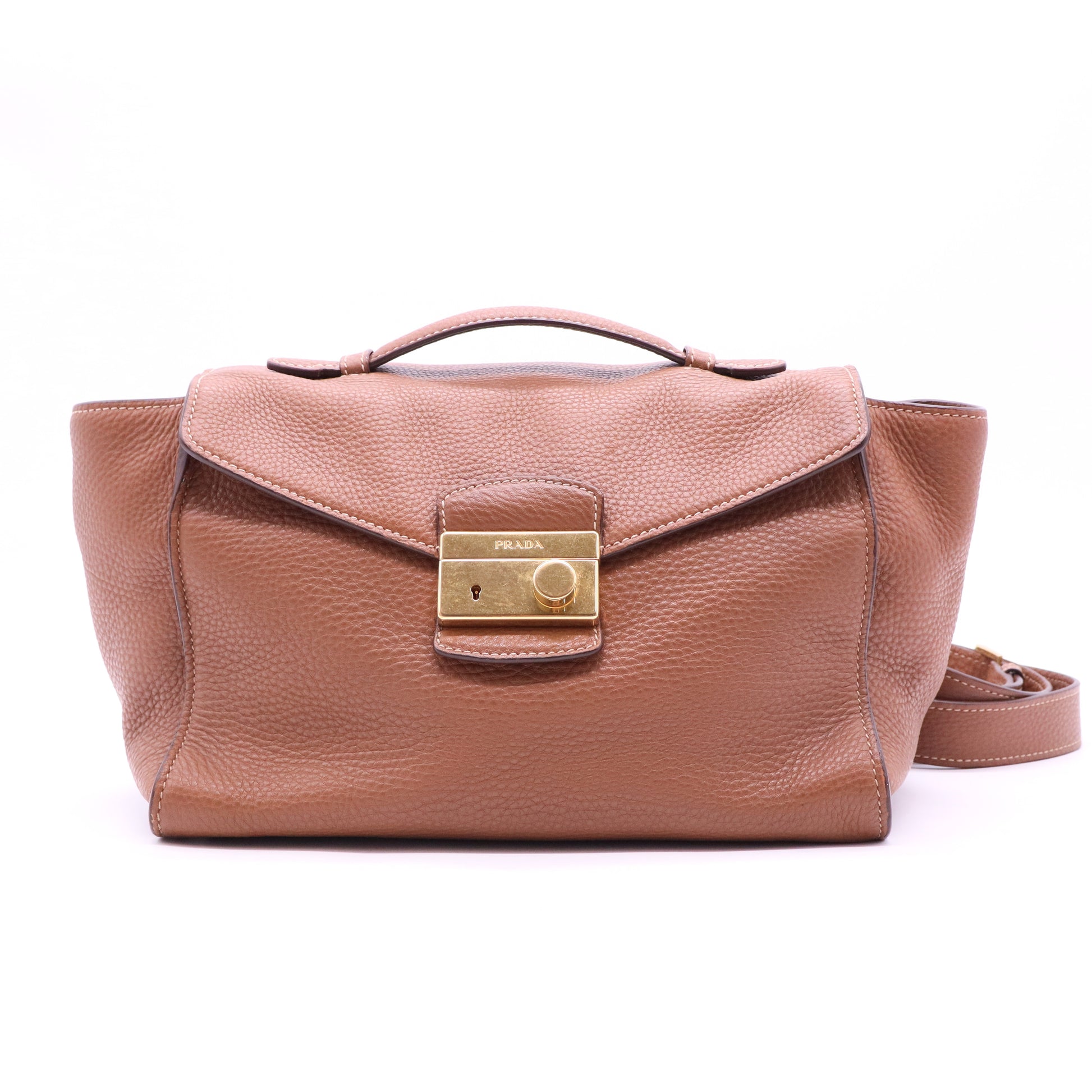 Hand Bag Leather 2way Brown Gold