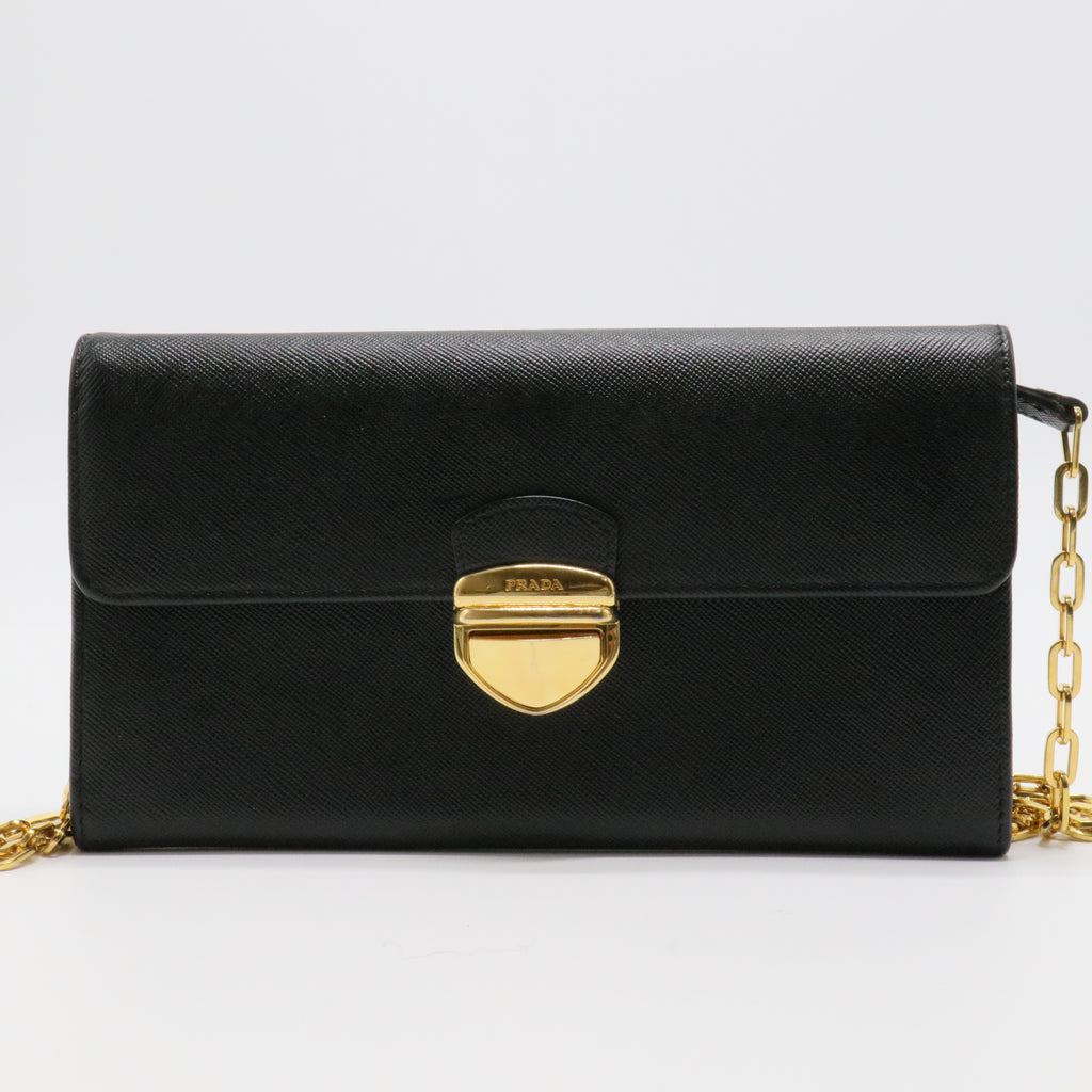 Saffiano Chain Wallet Black