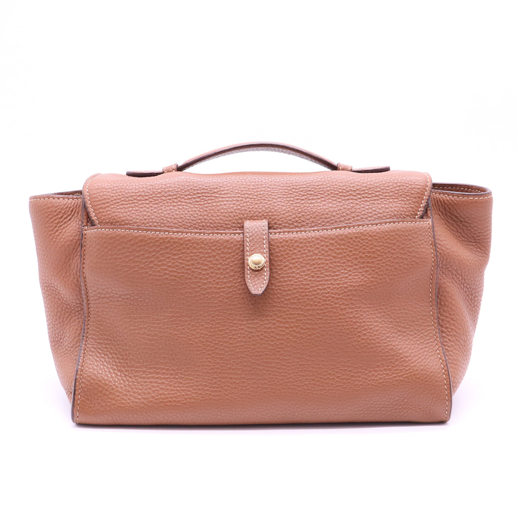 Hand Bag Leather 2way Brown Gold