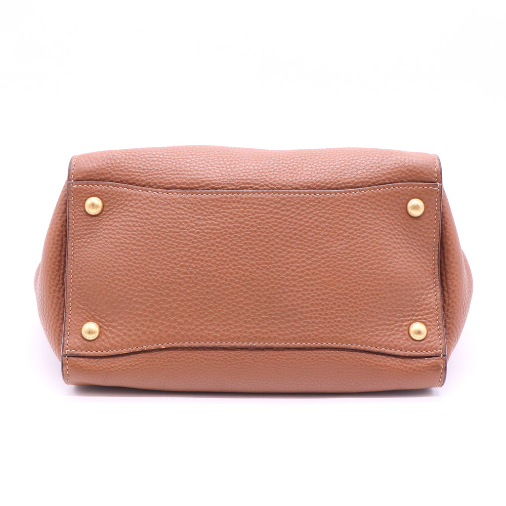 Hand Bag Leather 2way Brown Gold