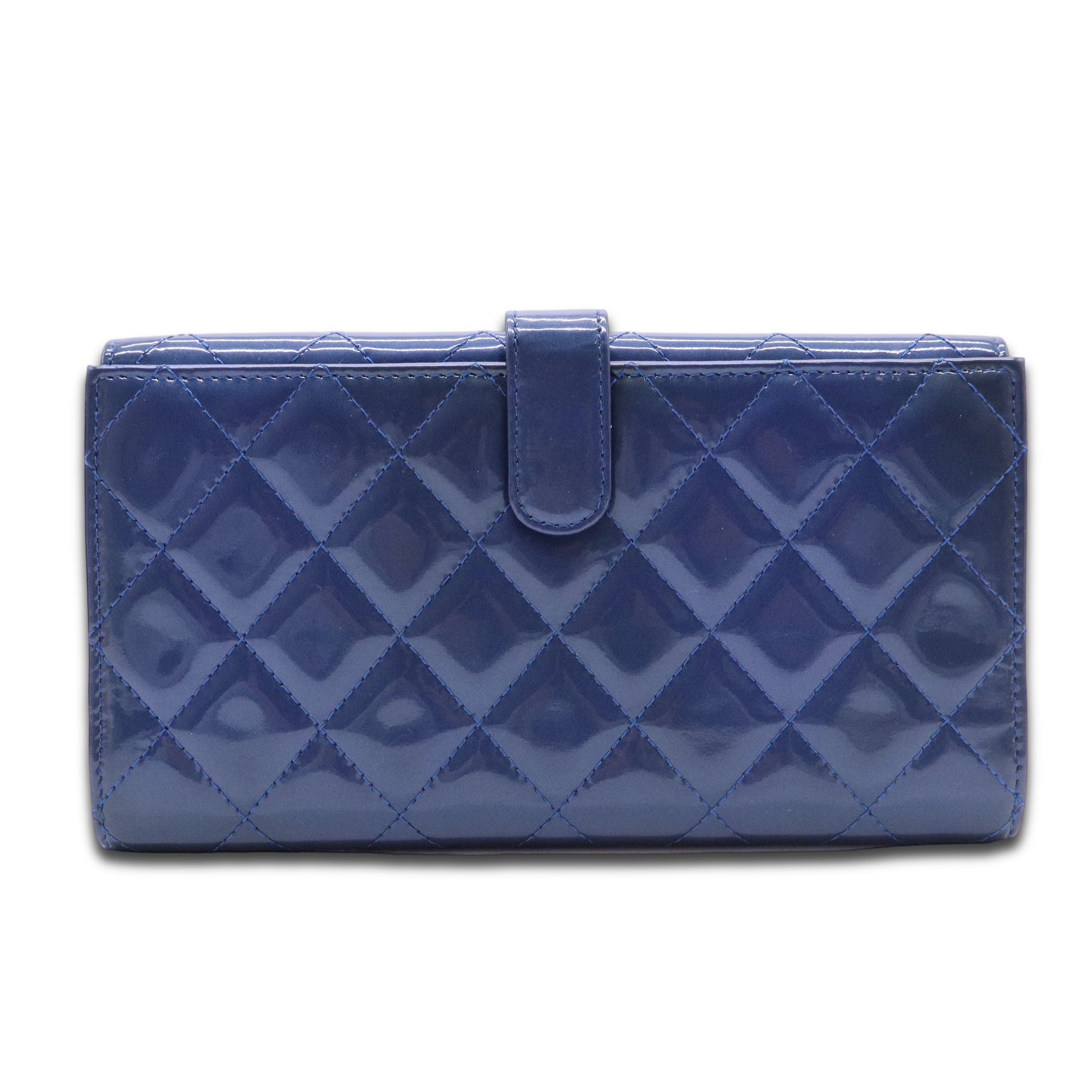 Blue Quilted Patent Leather Brilliant Long Wallet