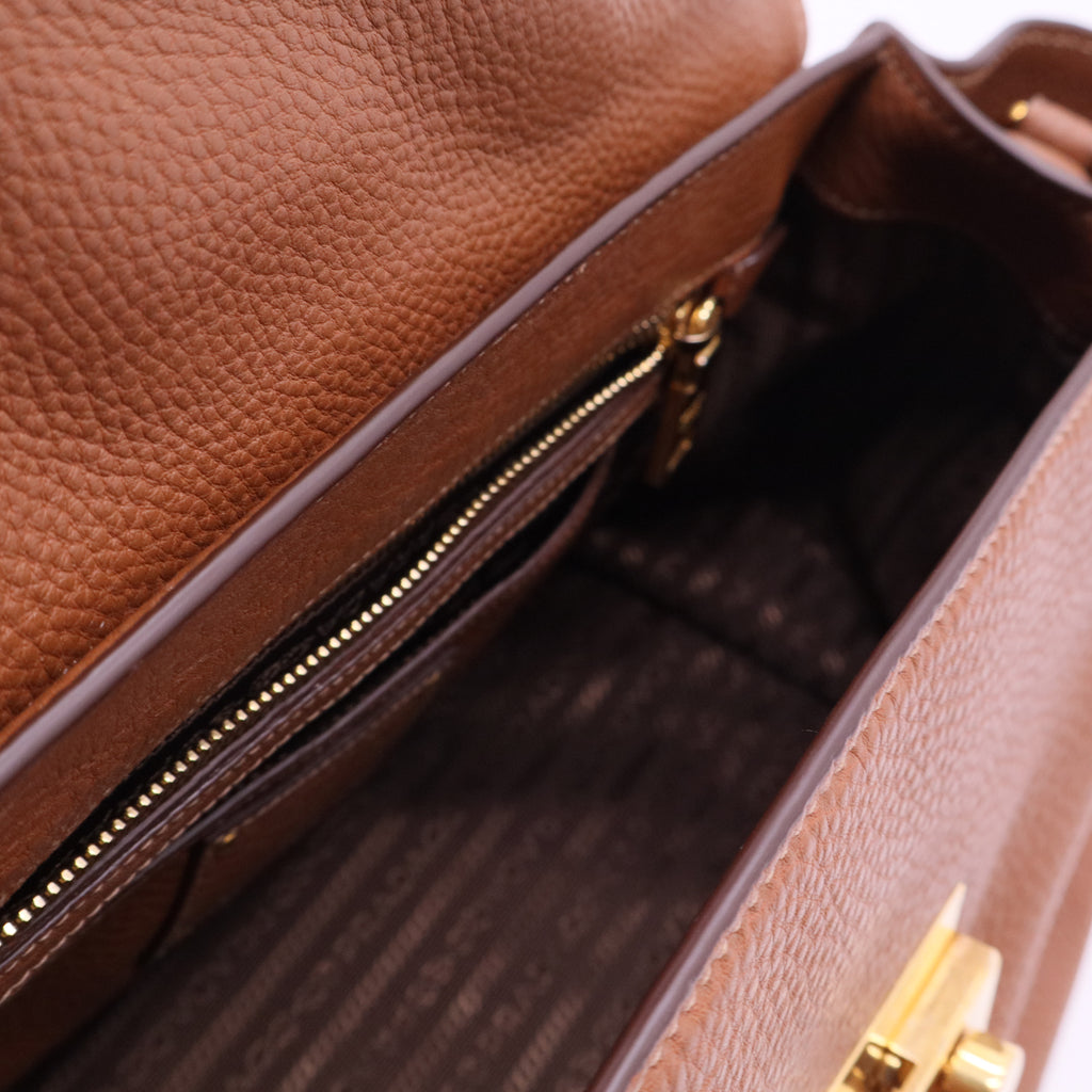 Hand Bag Leather 2way Brown Gold