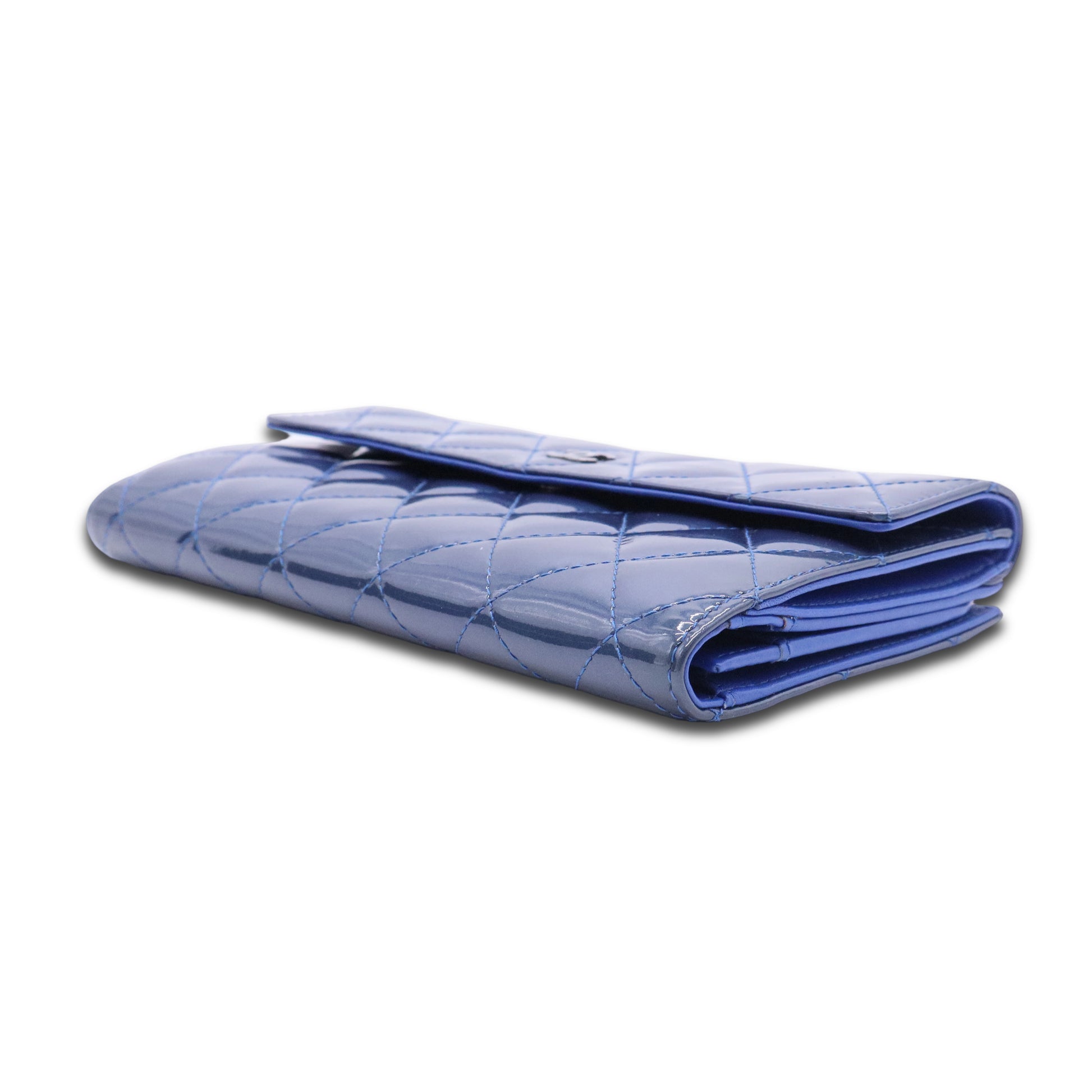 Blue Quilted Patent Leather Brilliant Long Wallet