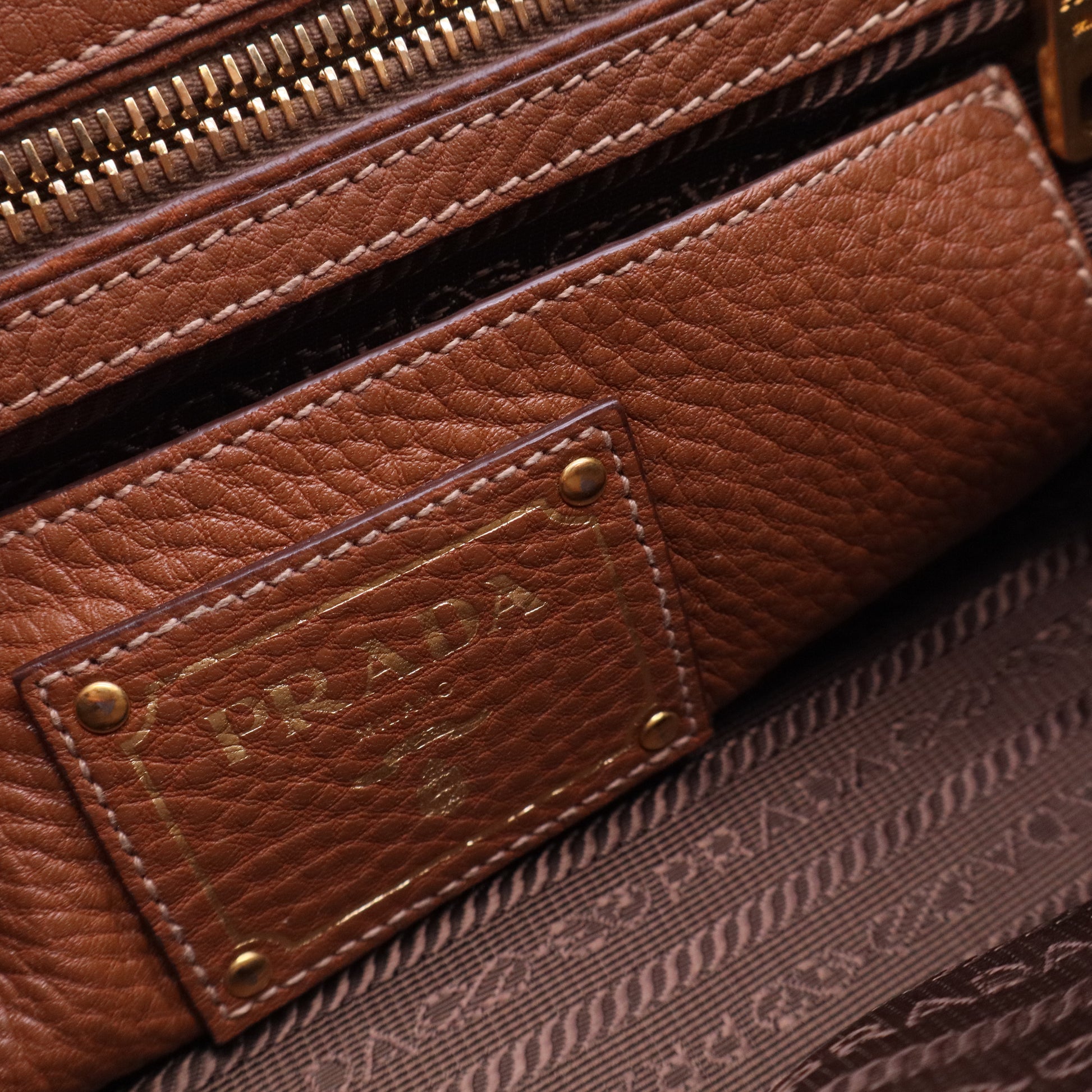 Hand Bag Leather 2way Brown Gold