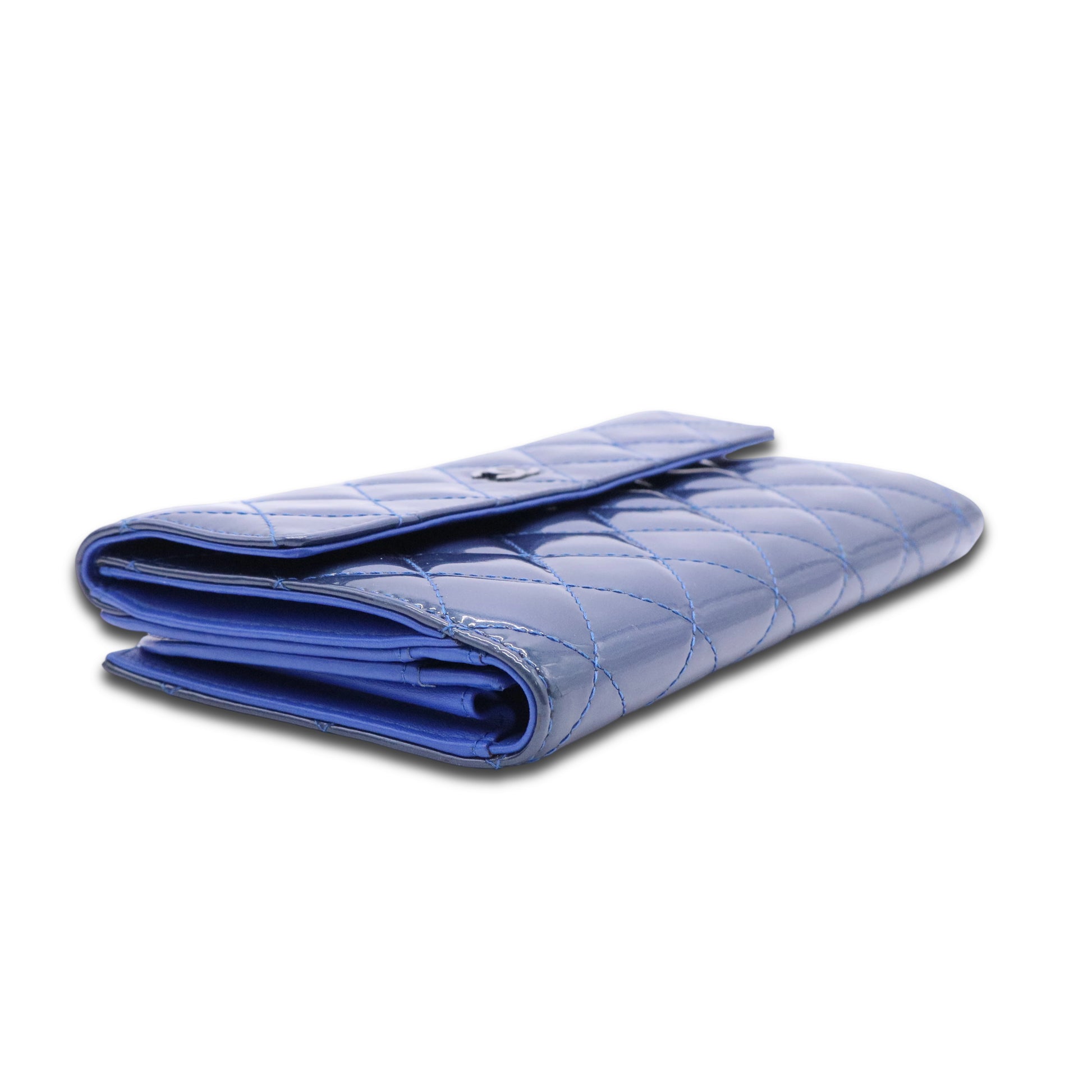 Blue Quilted Patent Leather Brilliant Long Wallet