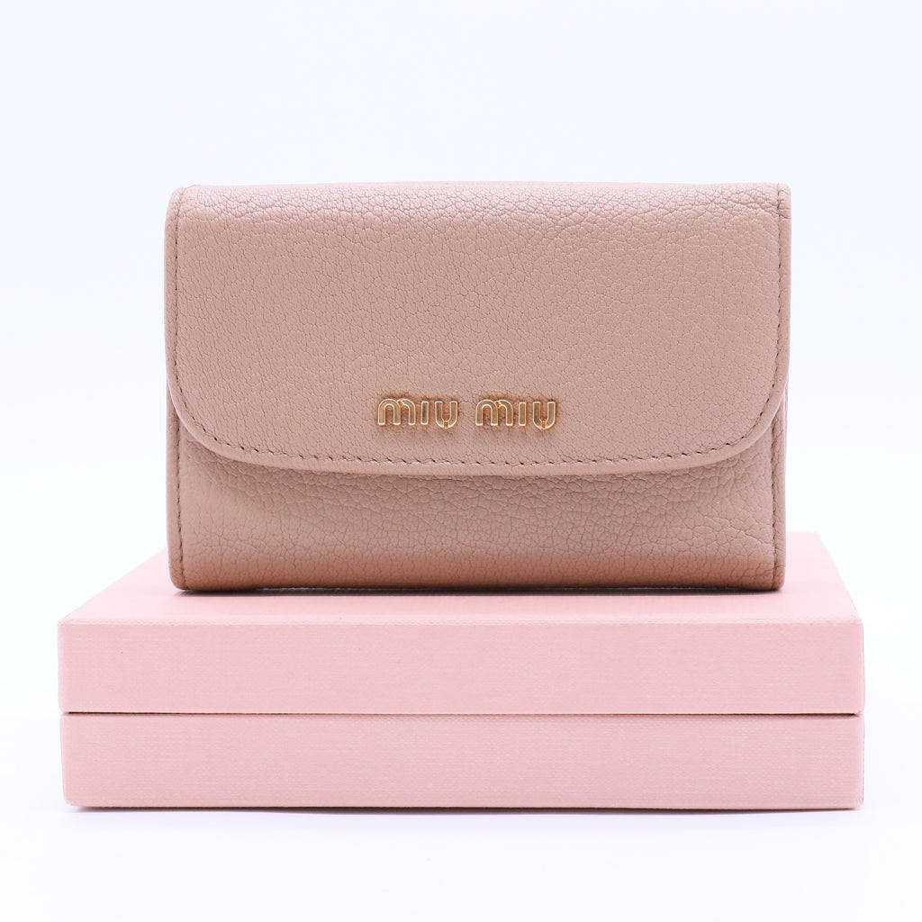 Pink Madras Leather Compact Wallet