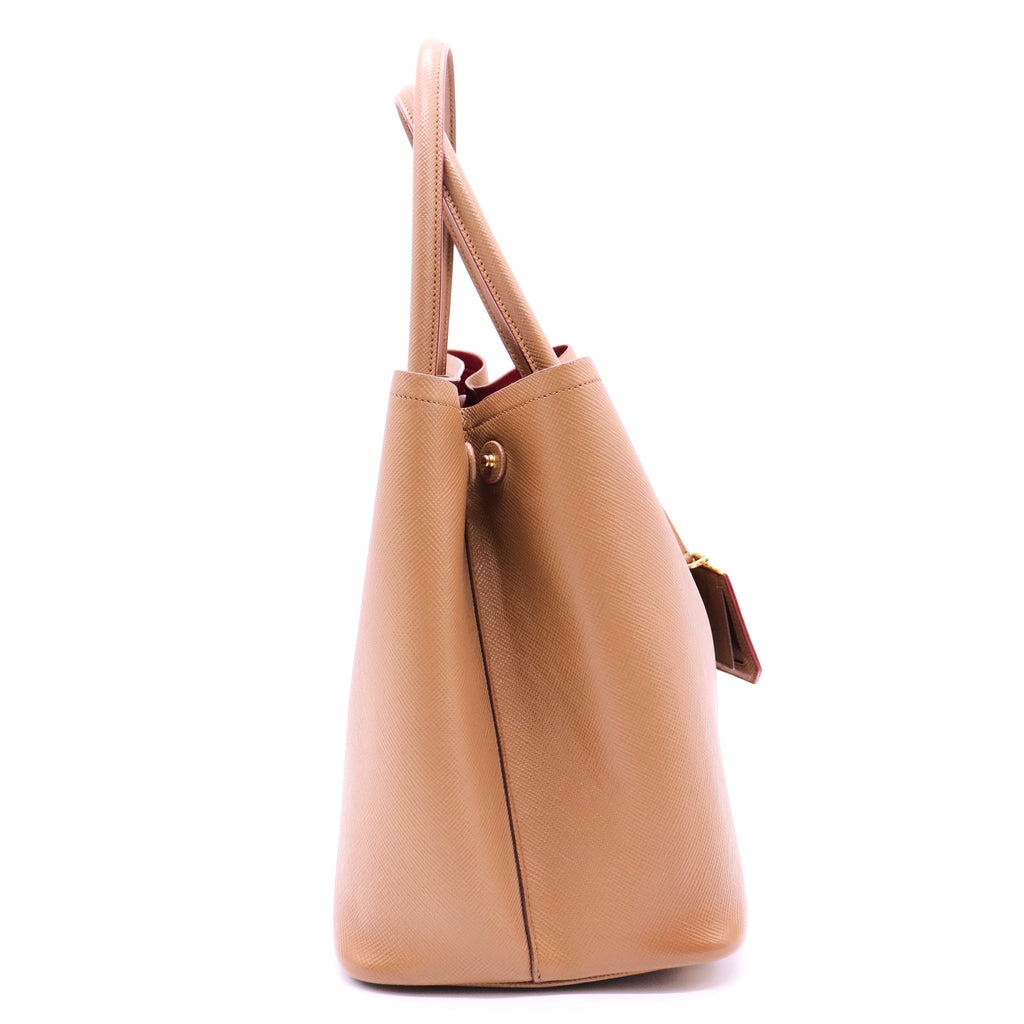 Saffiano Cuir Large Double Bag Noisette Papaya