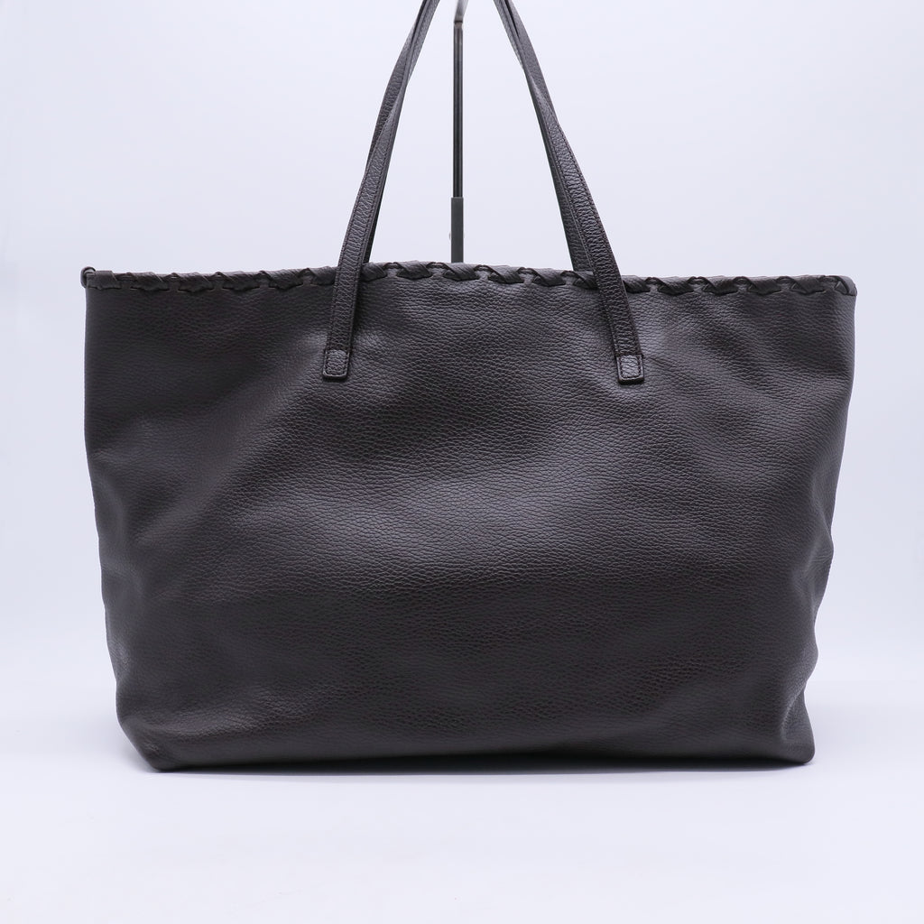 Pebbled Calfskin Bamboo Tassel Tote Dark Brown B21264
