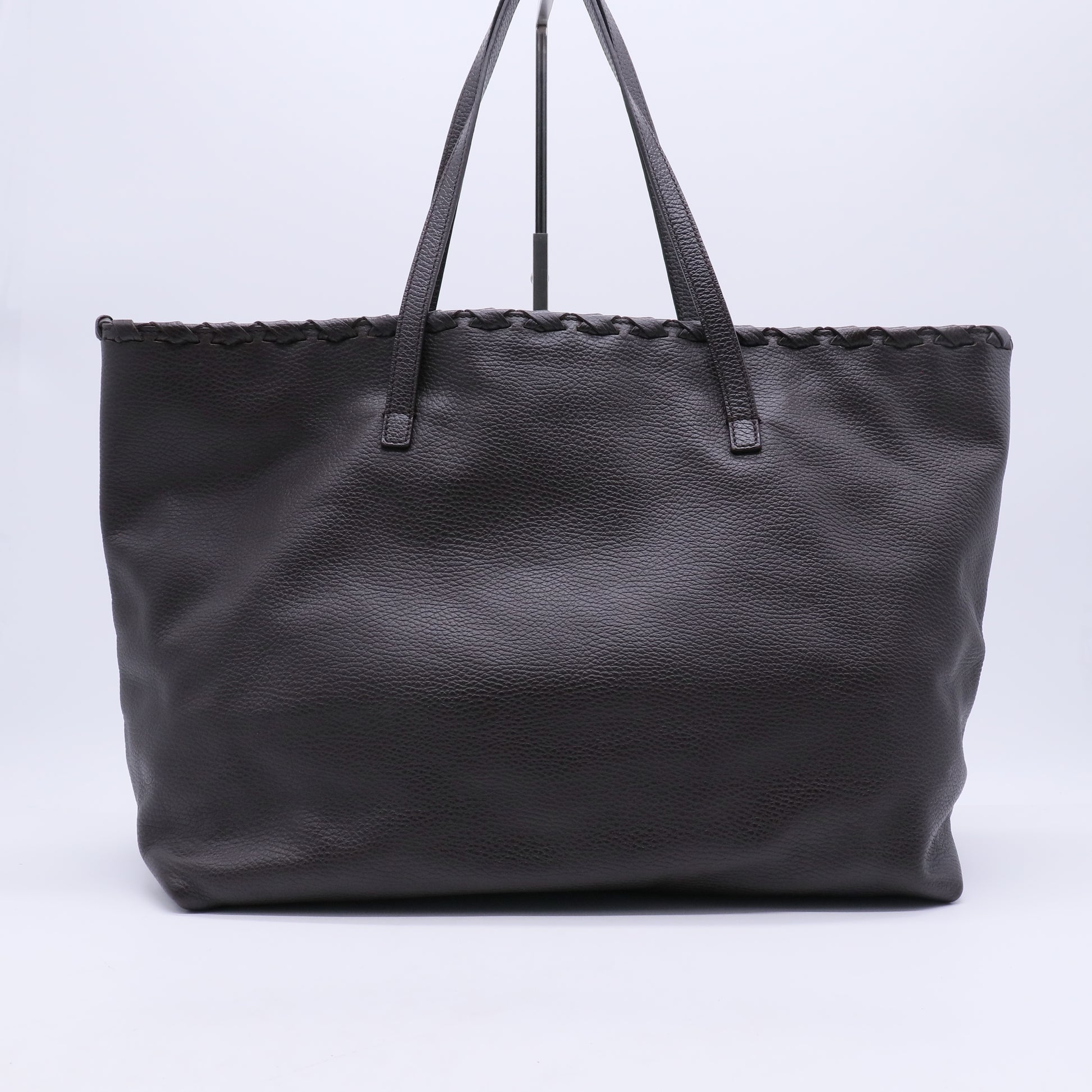 Pebbled Calfskin Bamboo Tassel Tote Dark Brown B21264