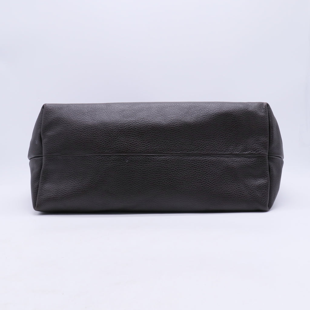 Pebbled Calfskin Bamboo Tassel Tote Dark Brown B21264