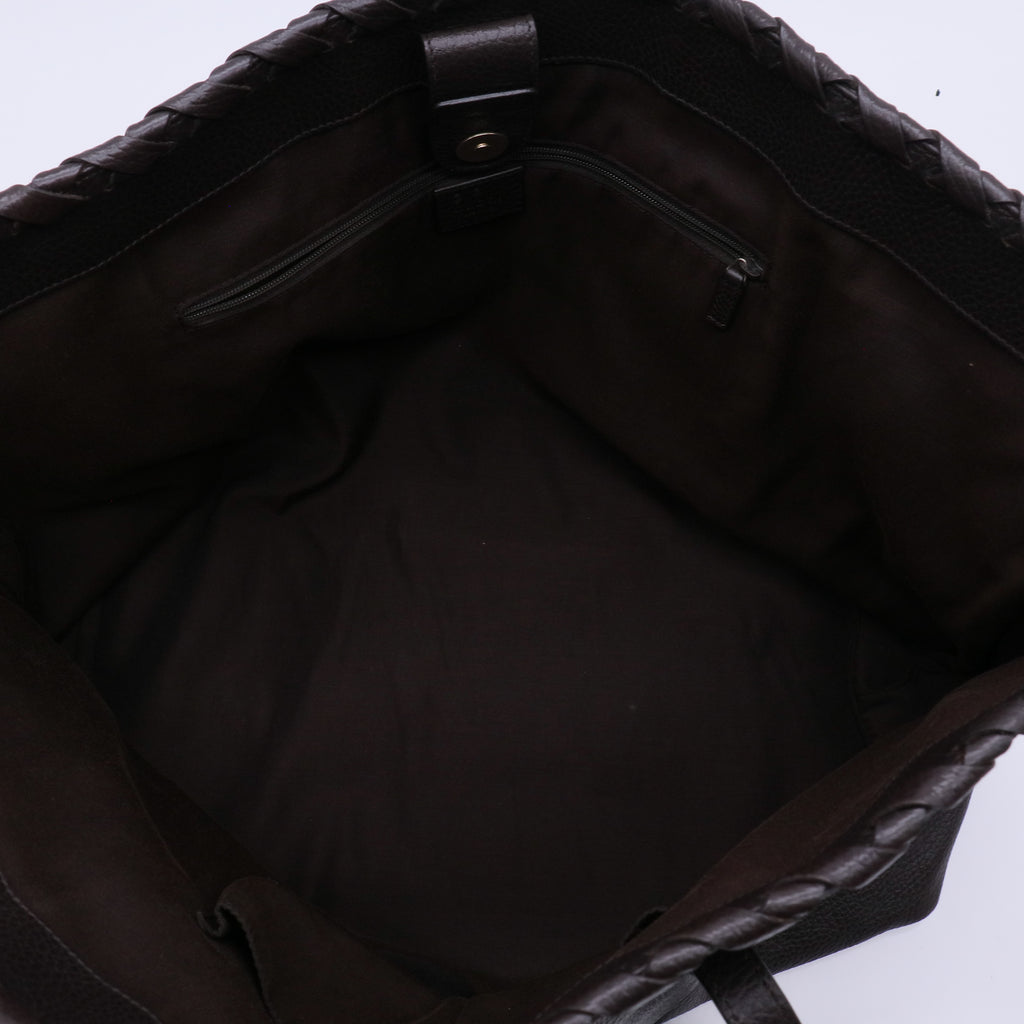 Pebbled Calfskin Bamboo Tassel Tote Dark Brown B21264