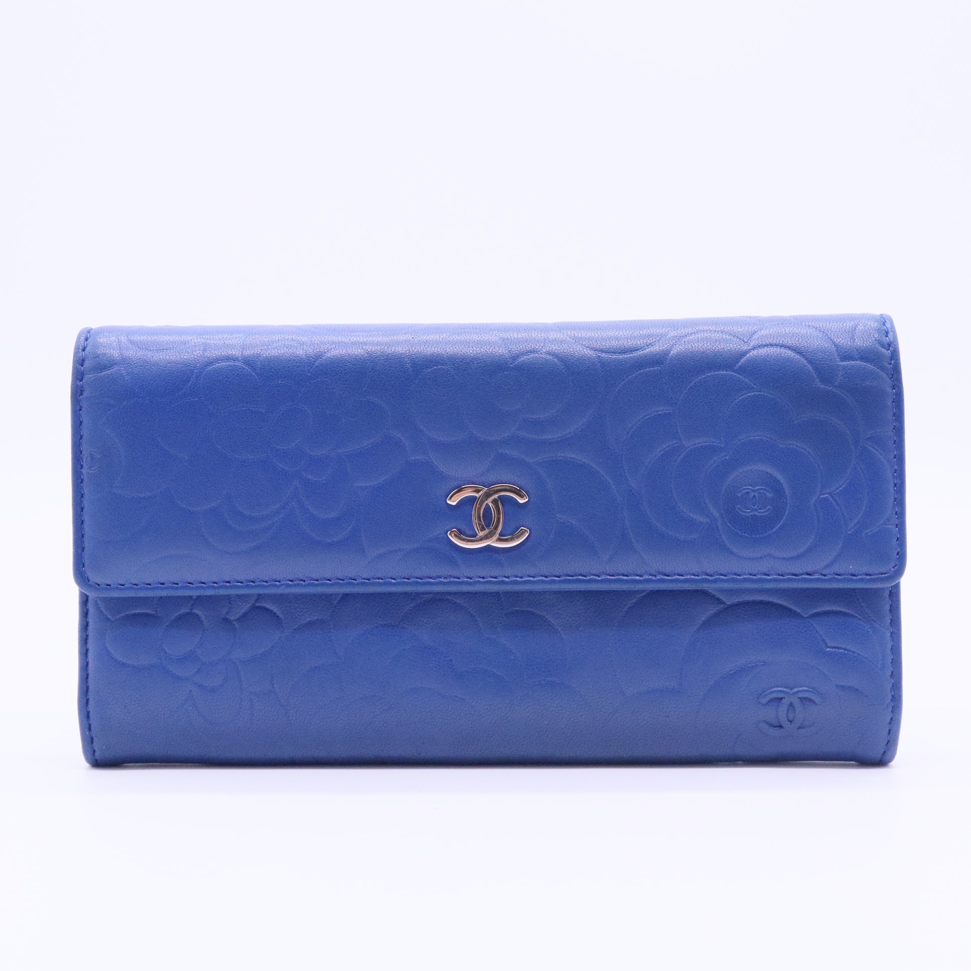 Camellia Embossed Leather Large Flap Wallet