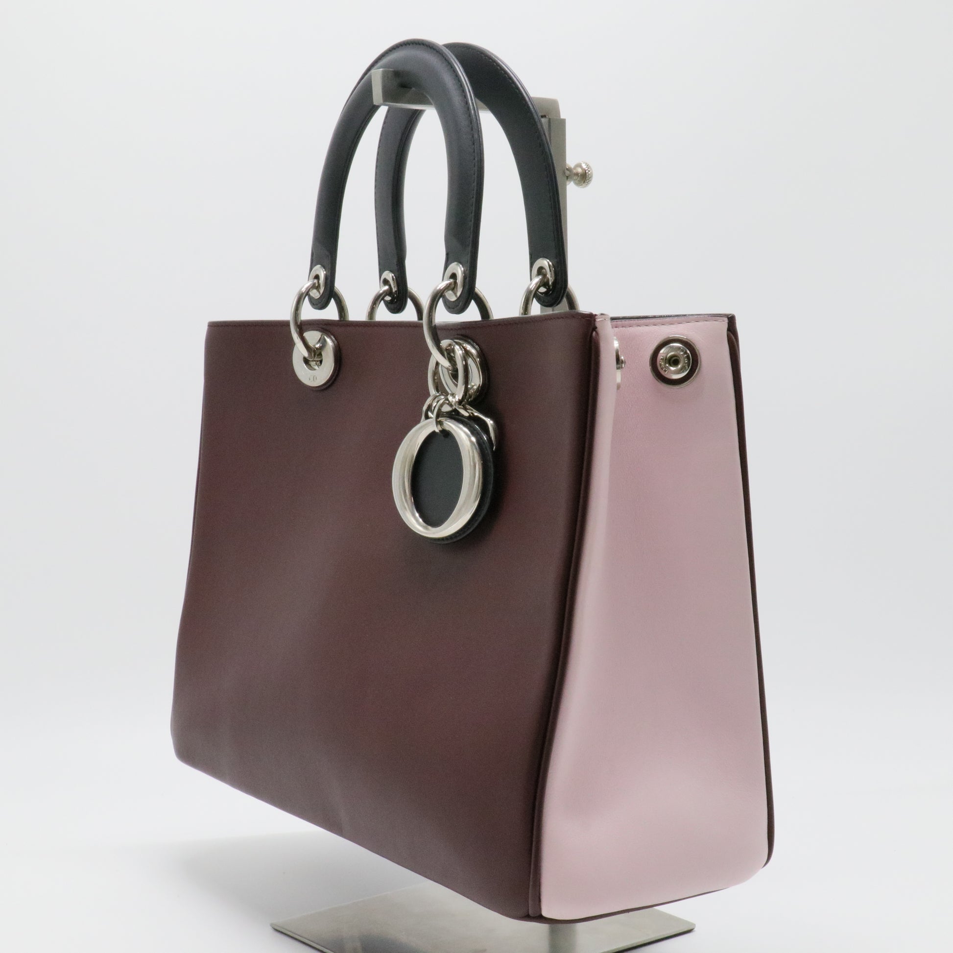 Smooth Calfskin Medium Diorissimo Burgundy Pink Black twins