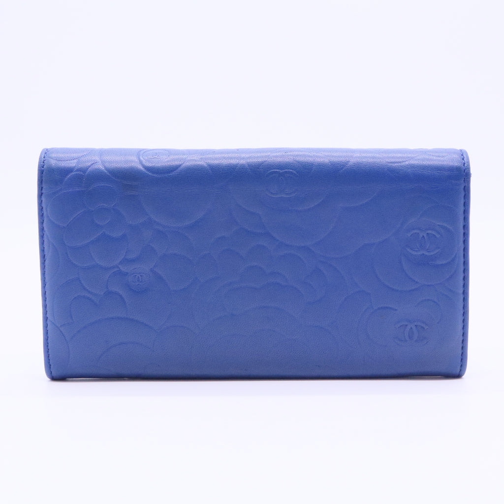 Camellia Embossed Leather Large Flap Wallet