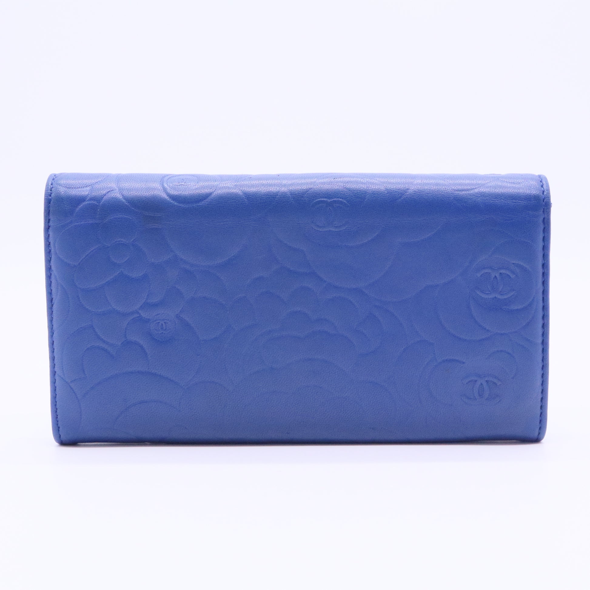 Camellia Embossed Leather Large Flap Wallet