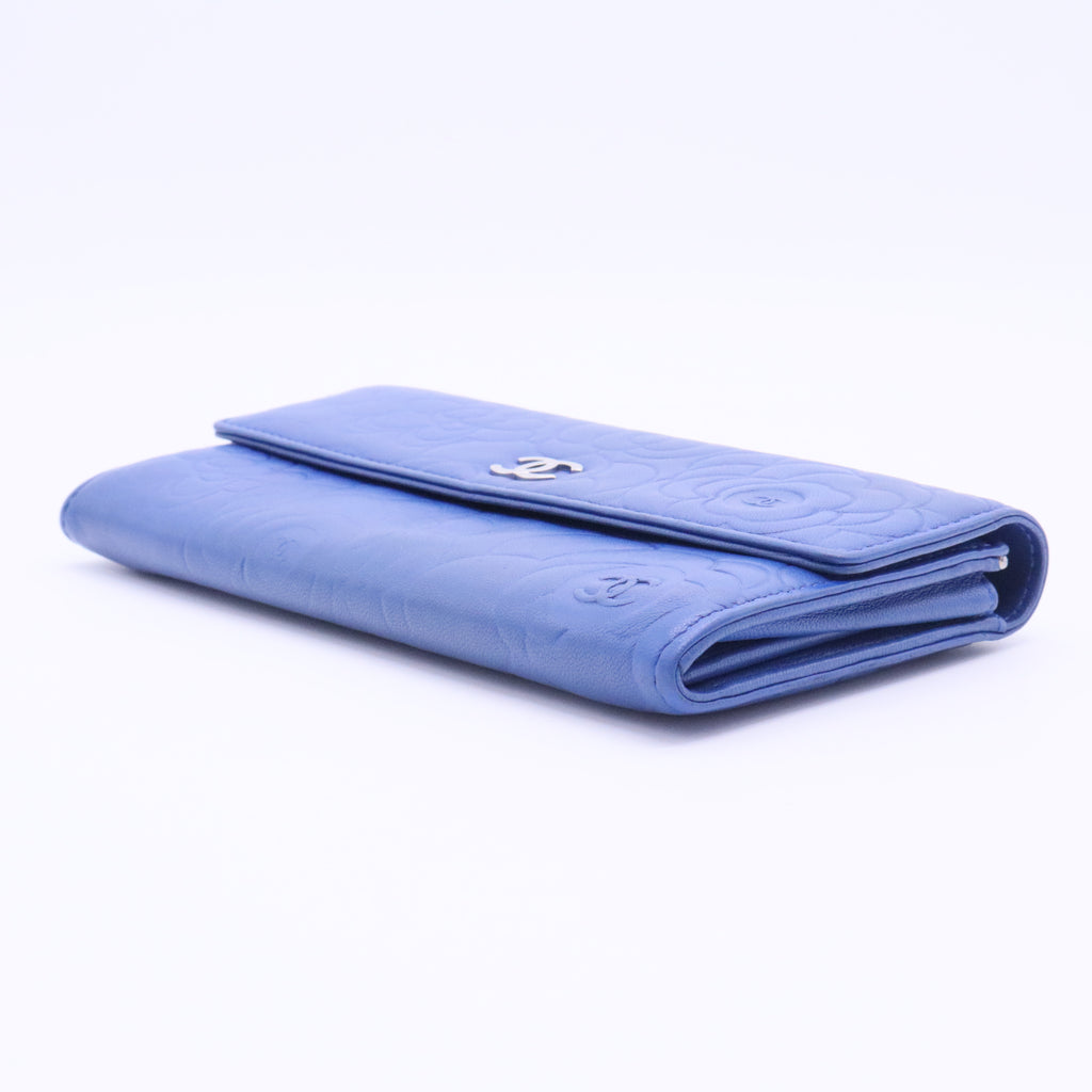 Camellia Embossed Leather Large Flap Wallet