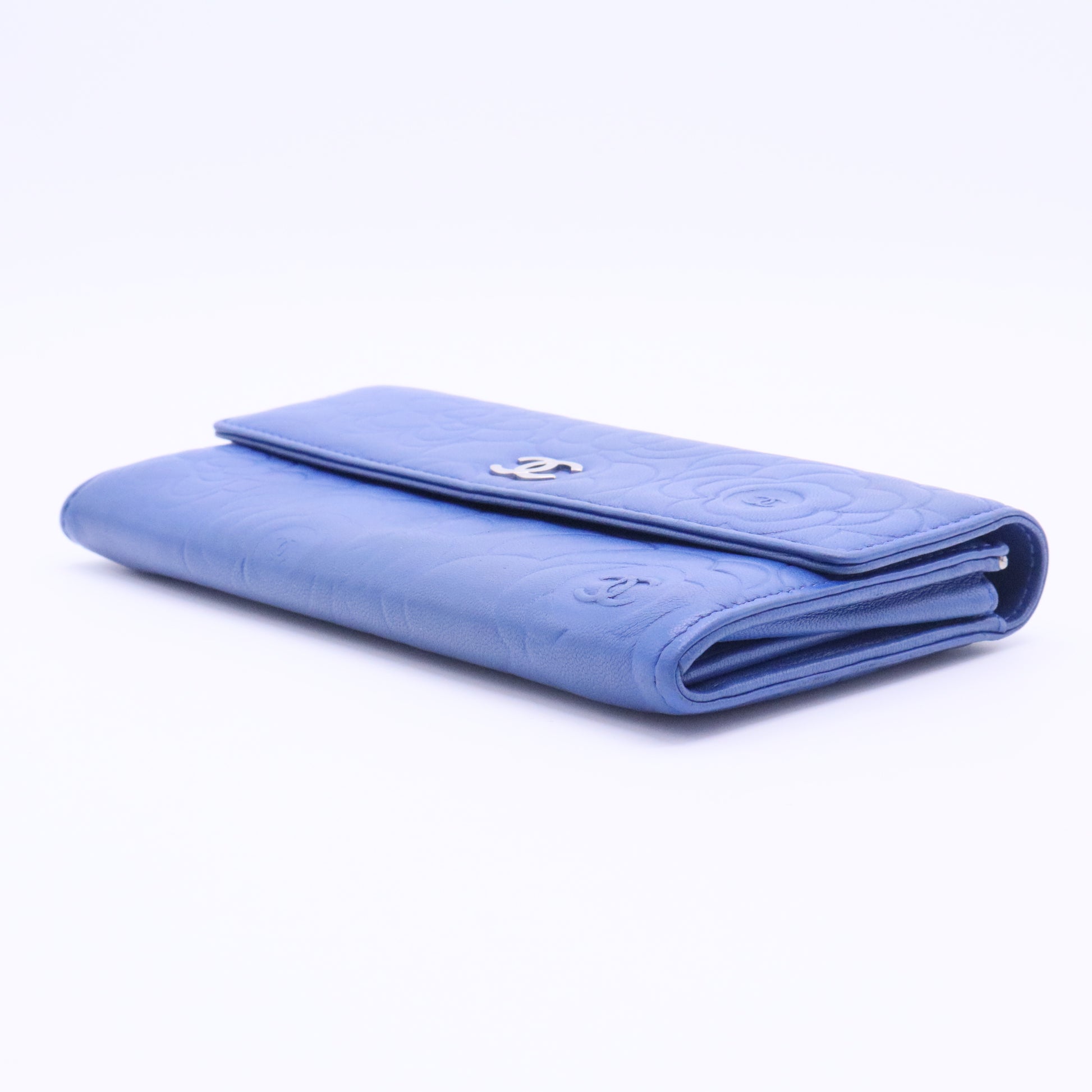 Camellia Embossed Leather Large Flap Wallet