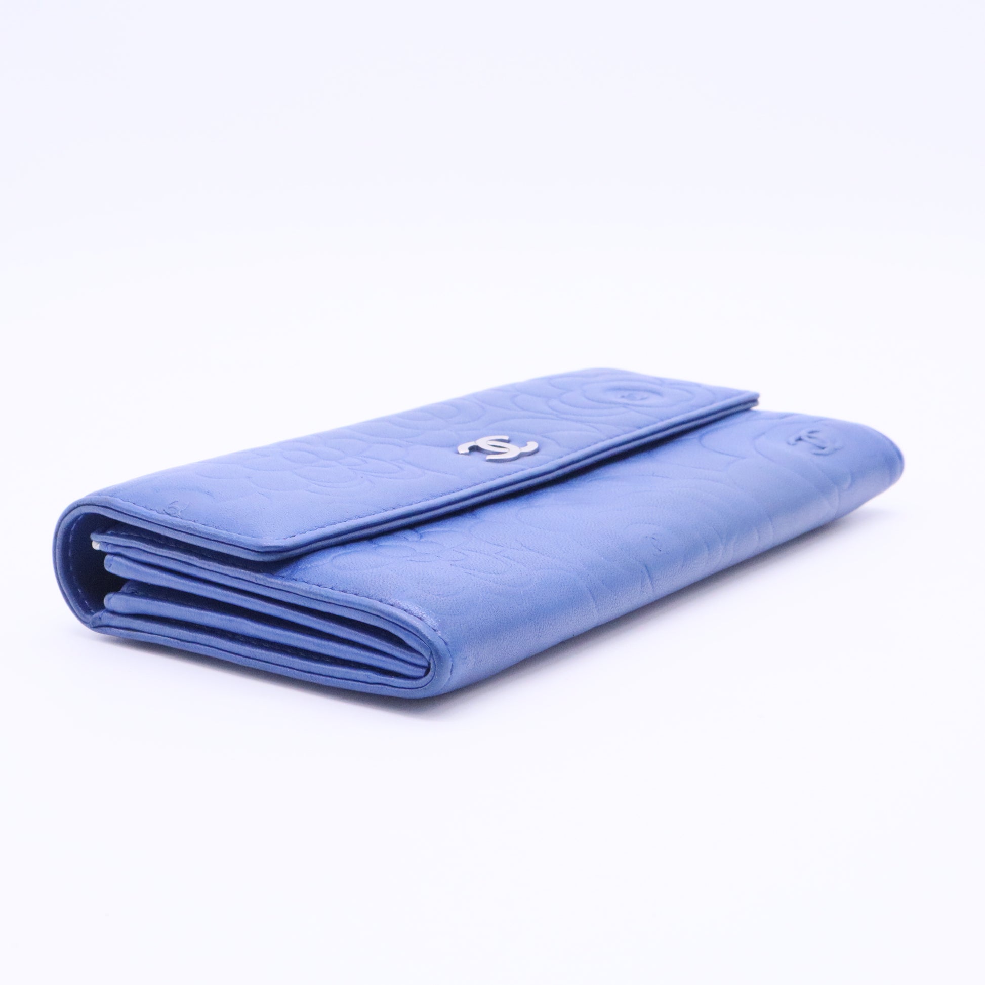 Camellia Embossed Leather Large Flap Wallet