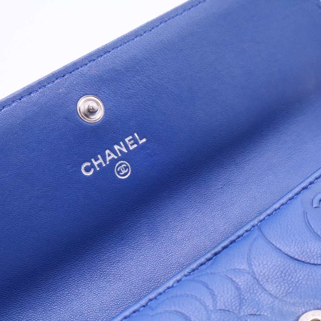 Camellia Embossed Leather Large Flap Wallet