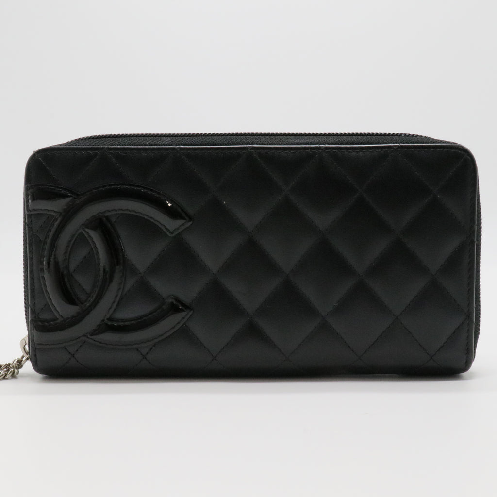 Calfskin Quilted Cambon Large Gusset Zip Around Wallet Black