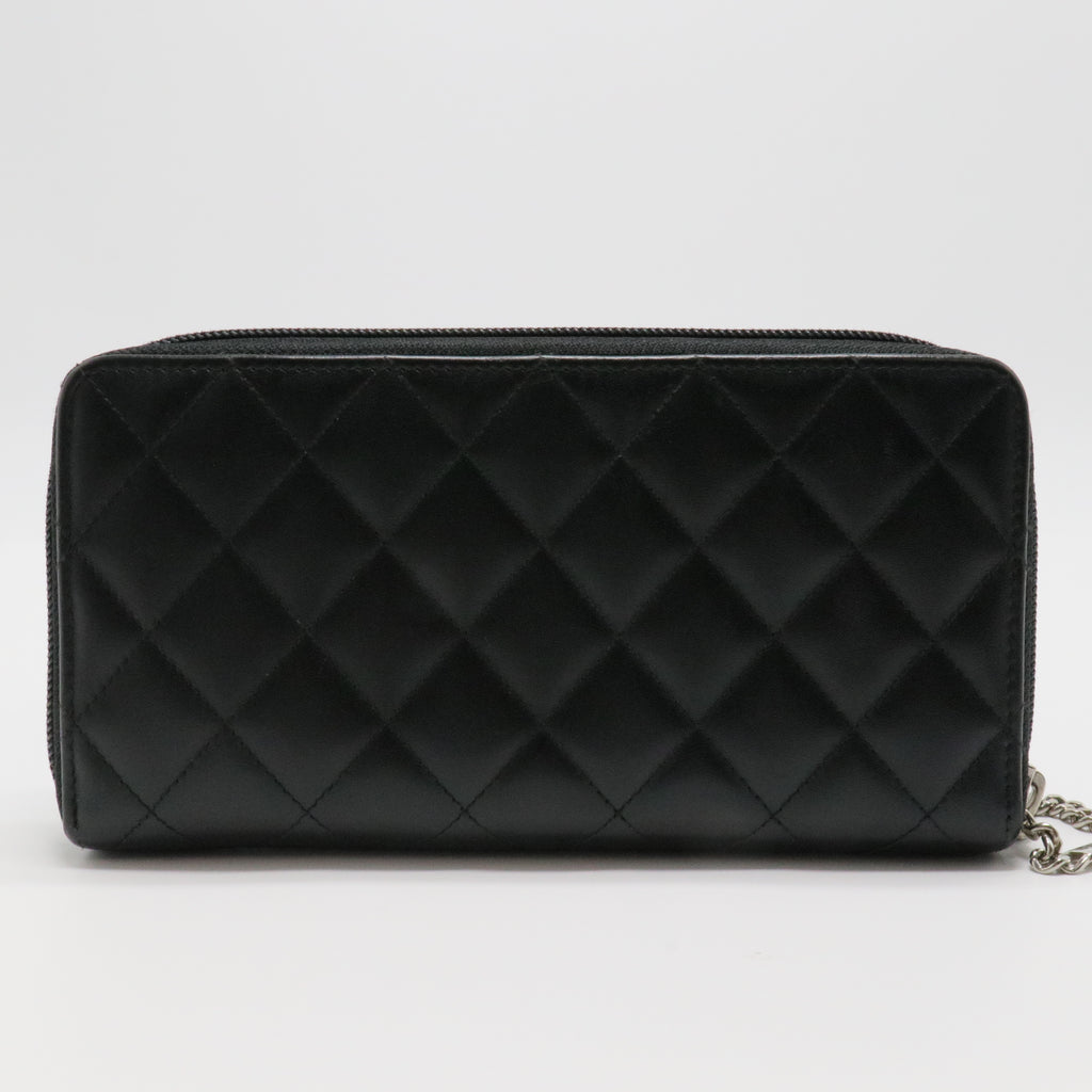 Calfskin Quilted Cambon Large Gusset Zip Around Wallet Black