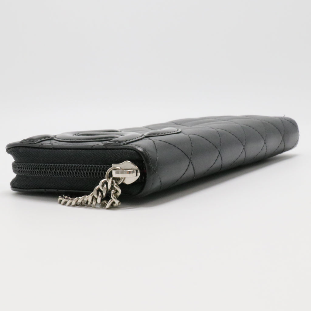 Calfskin Quilted Cambon Large Gusset Zip Around Wallet Black