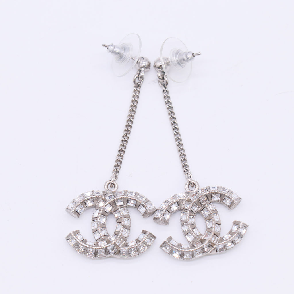 Baguette Crystal CC Drop Earrings Silver W22973