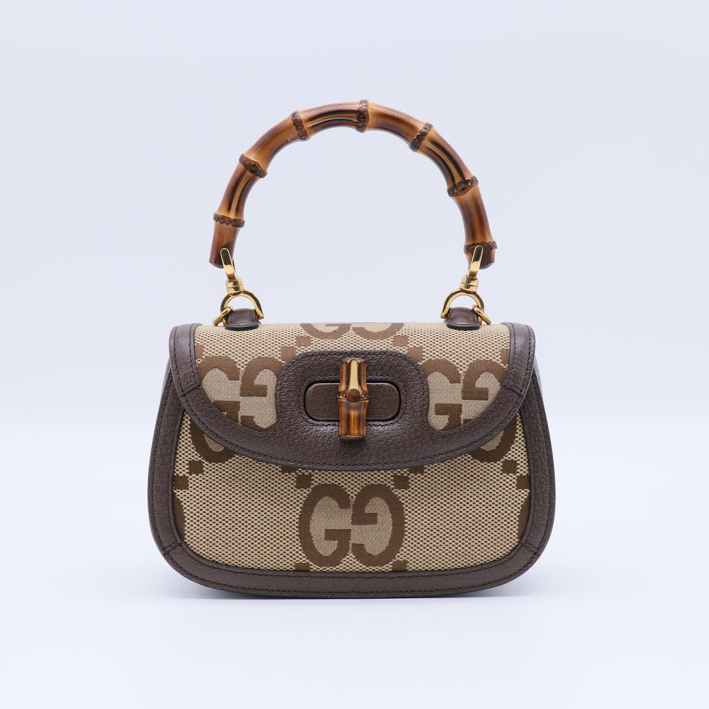 Gucci Bamboo 1947 Top Handle Bag Jumbo GG Canvas Small Twins LDJ4007