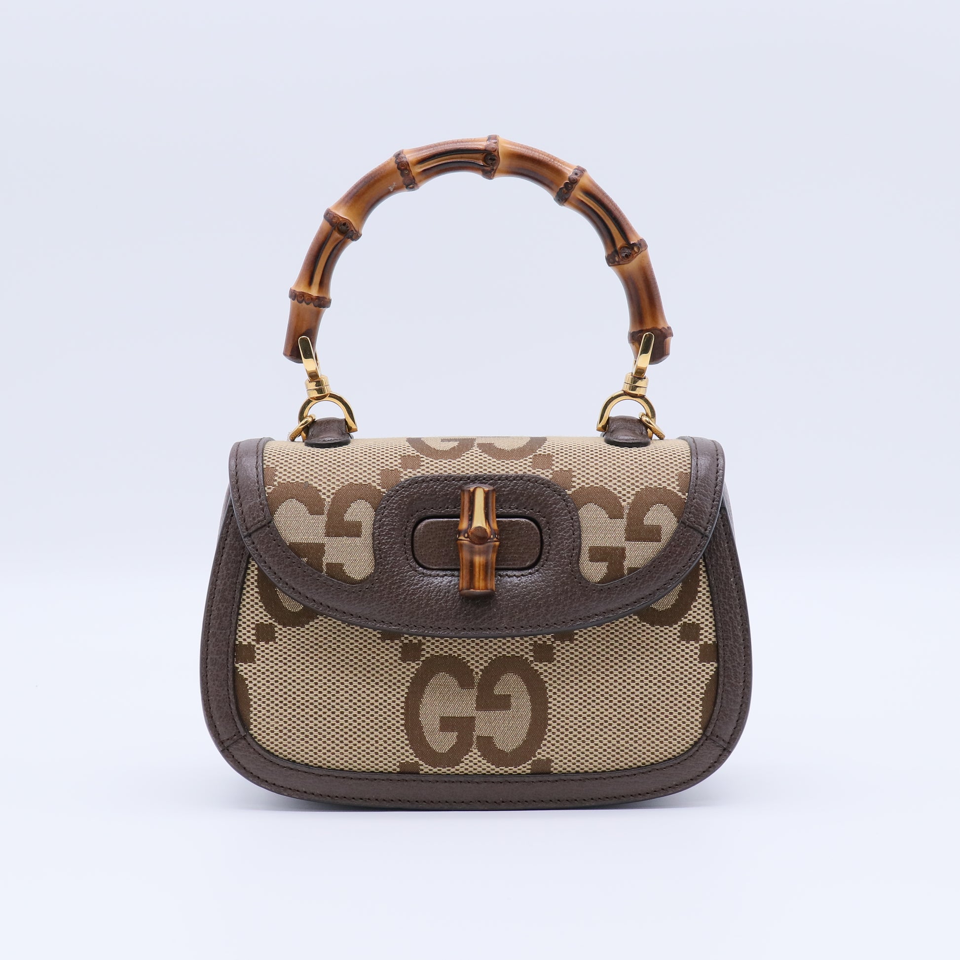 Gucci Bamboo 1947 Top Handle Bag Jumbo GG Canvas Small Twins LDJ4007