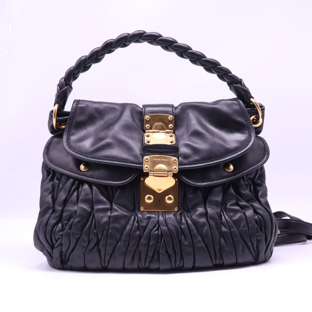 Black Matelasse Leather Coffer Hobo
