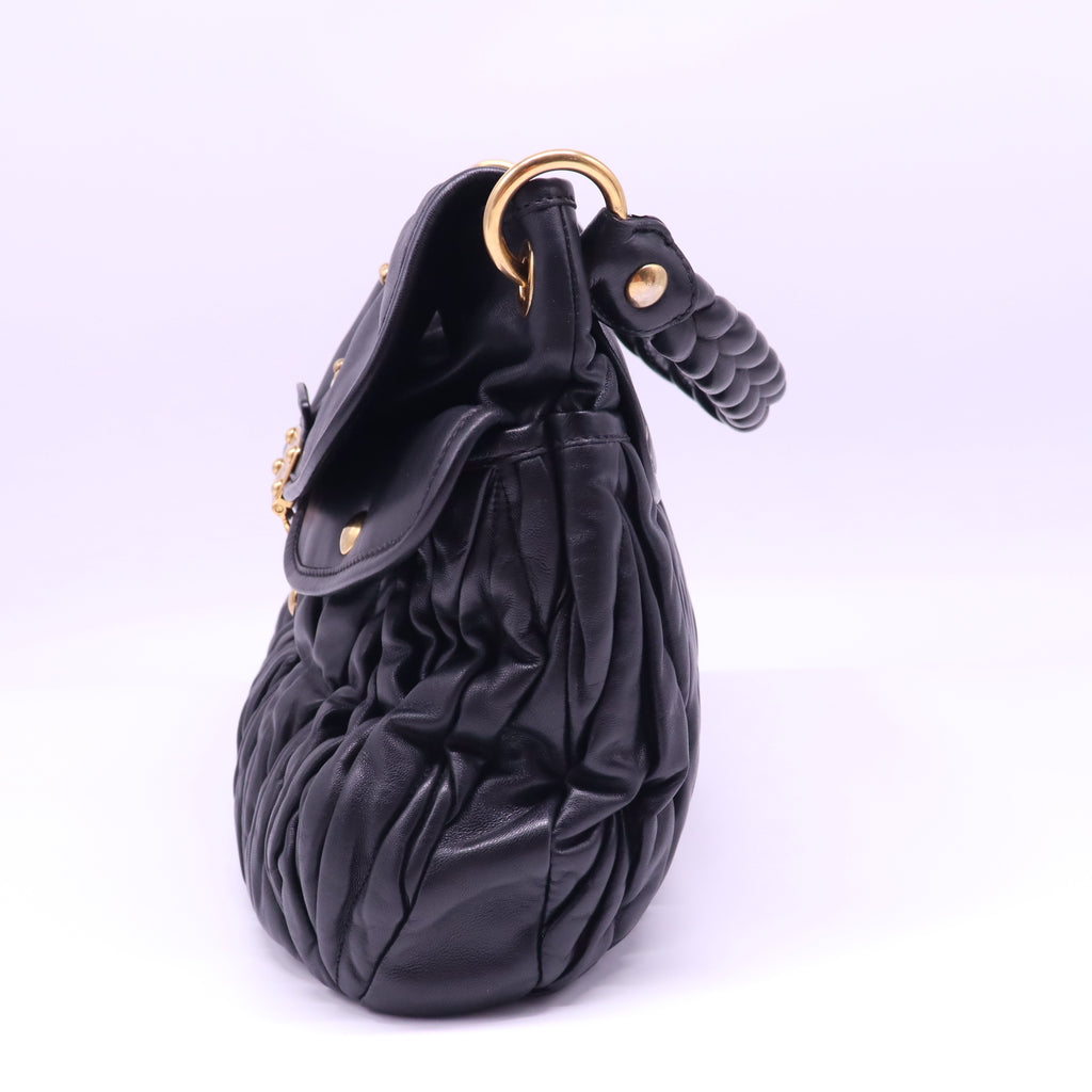 Black Matelasse Leather Coffer Hobo