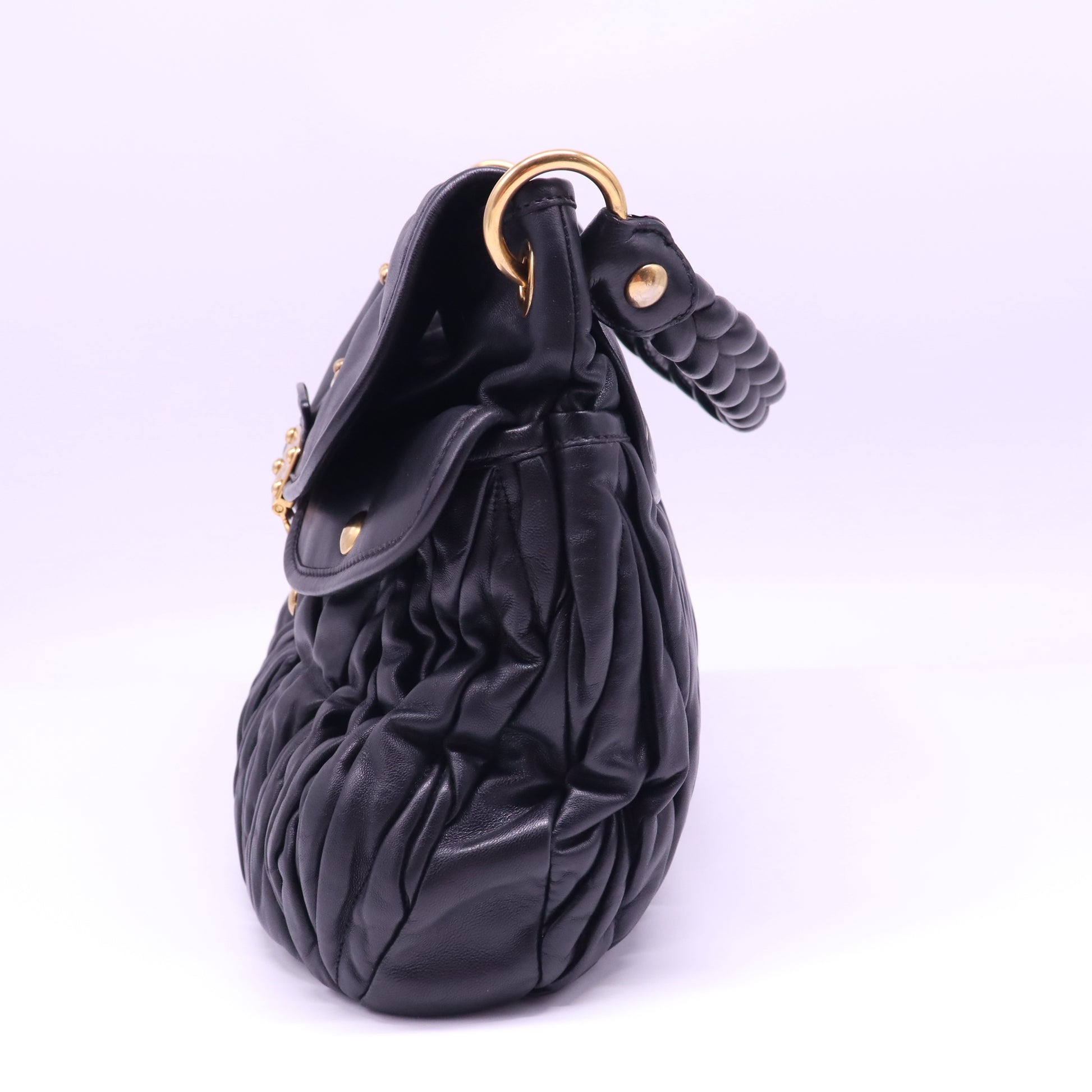 Black Matelasse Leather Coffer Hobo