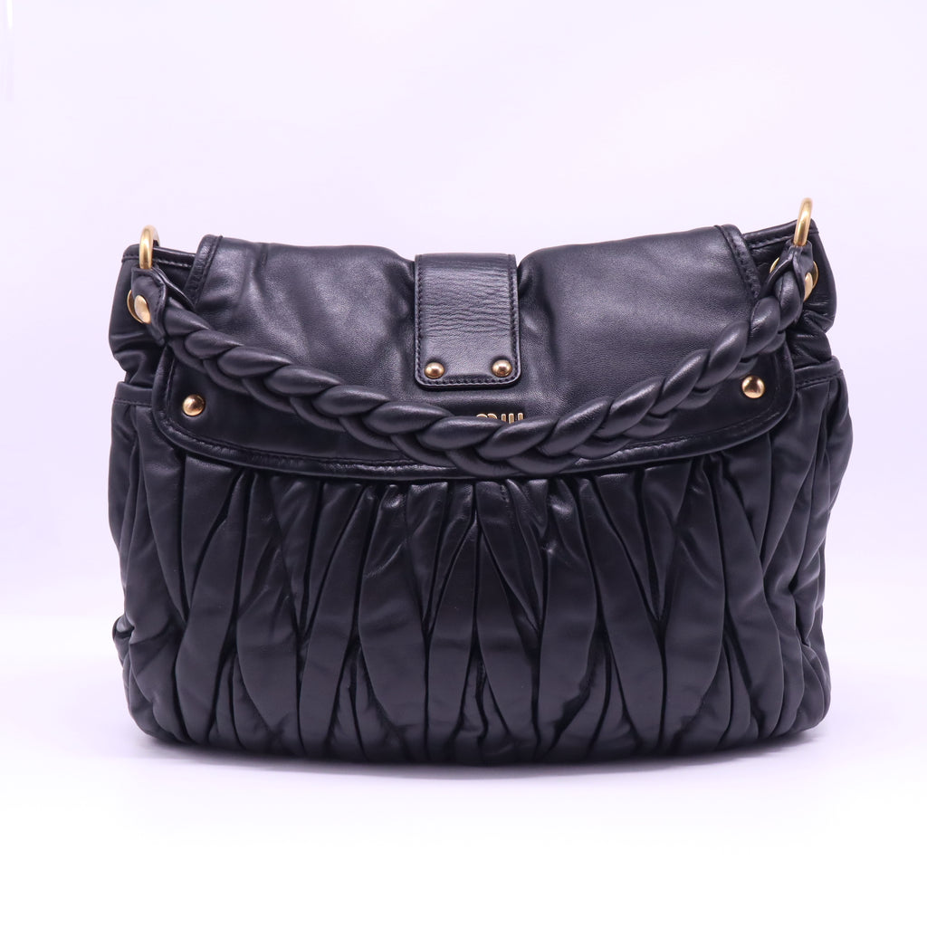 Black Matelasse Leather Coffer Hobo