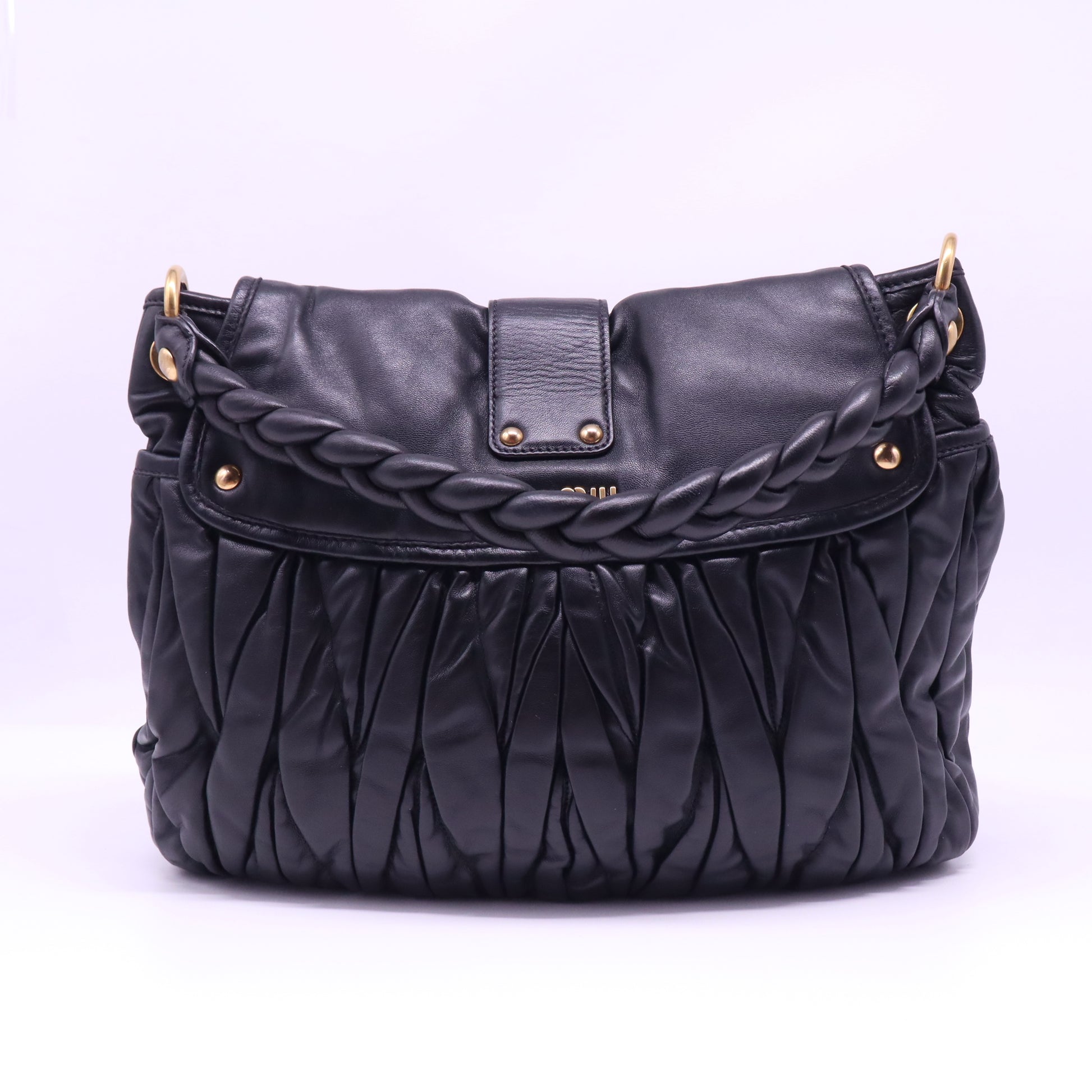 Black Matelasse Leather Coffer Hobo