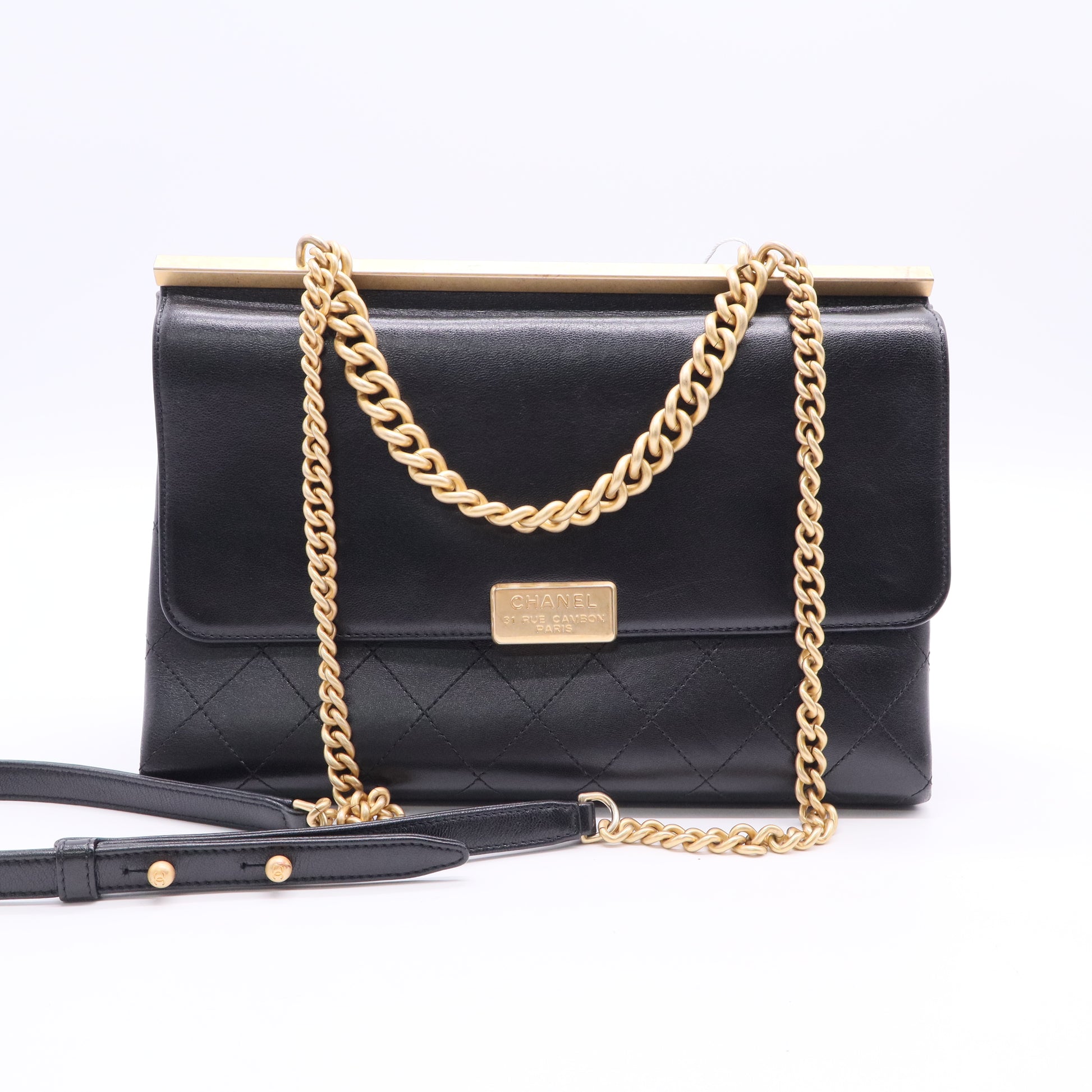 Chanel Lambskin Stitched Coco Luxe Medium Flap Black LDJ2656 twins
