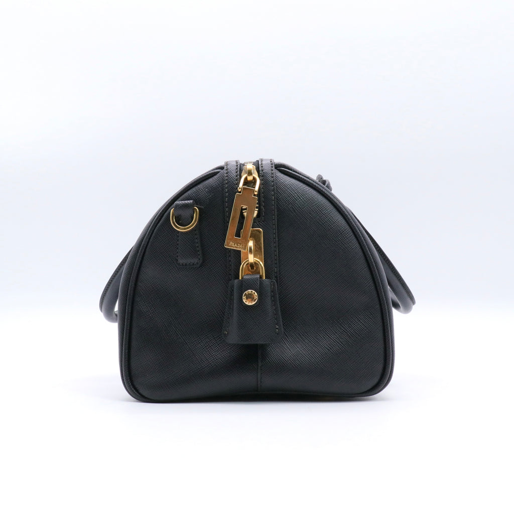 Saffiano Leather Boston Bag Black twins