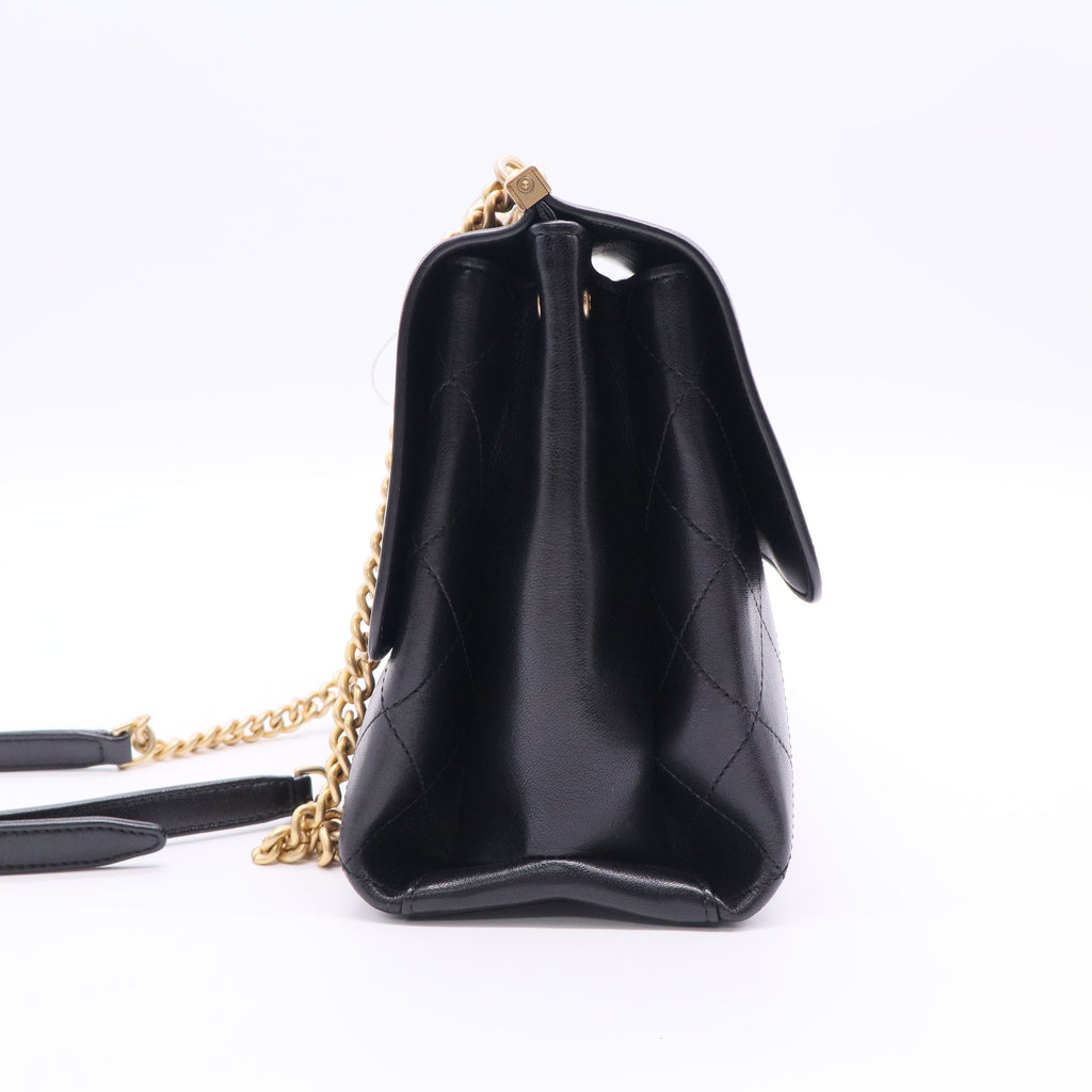 Chanel Lambskin Stitched Coco Luxe Medium Flap Black LDJ2656 twins